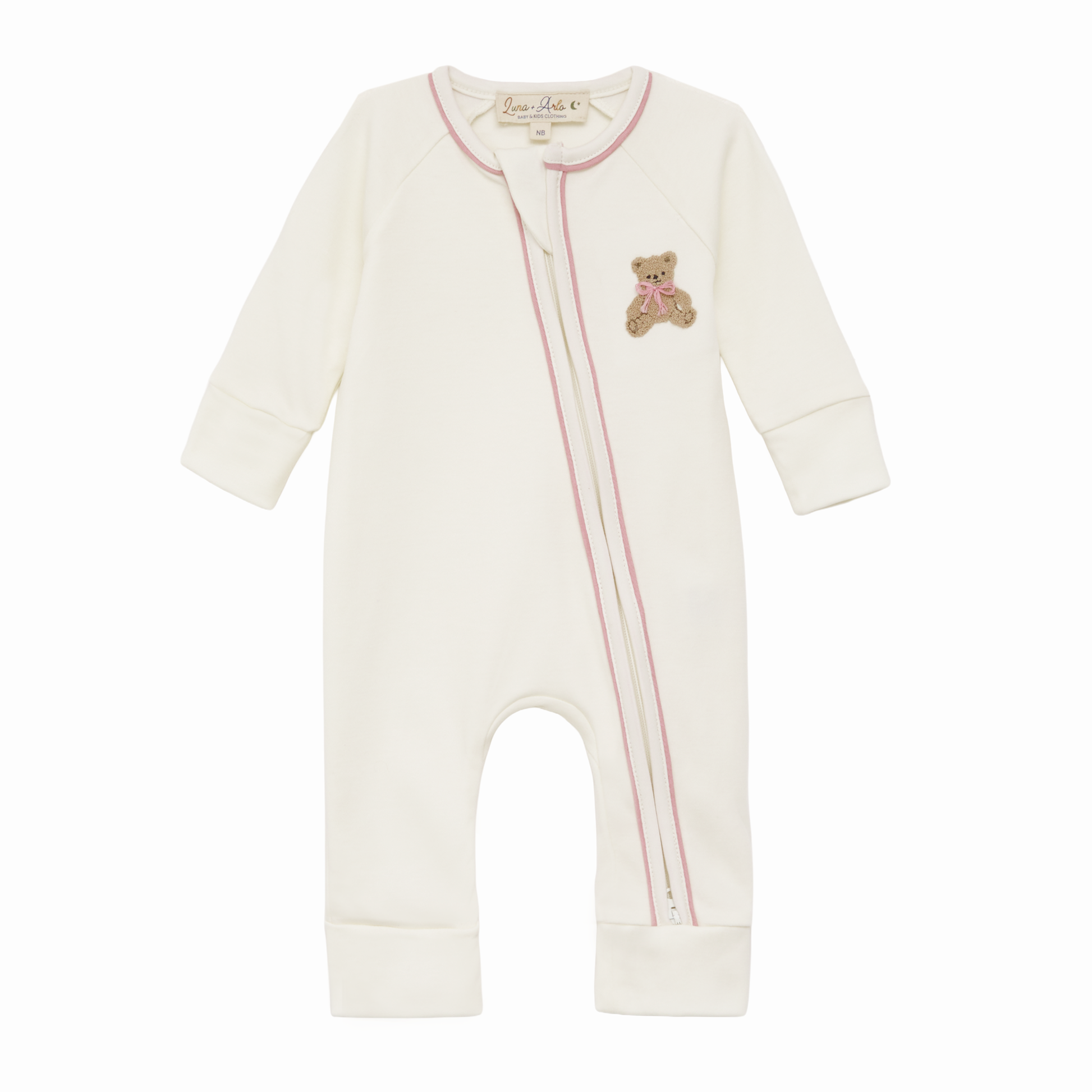 Bear Hugs Zip Playsuit - Dusty Rose - Luna and Arlo Girl