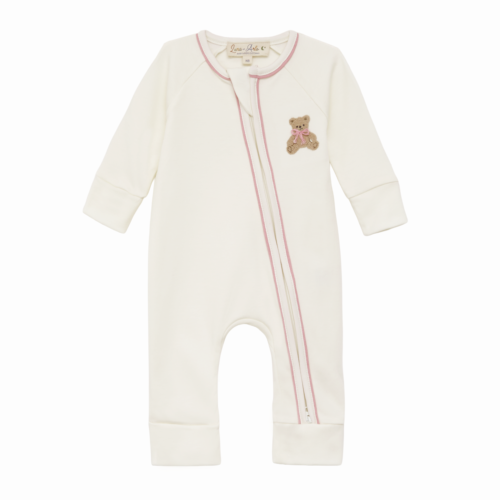 Bear Hugs Zip Playsuit - Dusty Rose - Luna and Arlo Girl