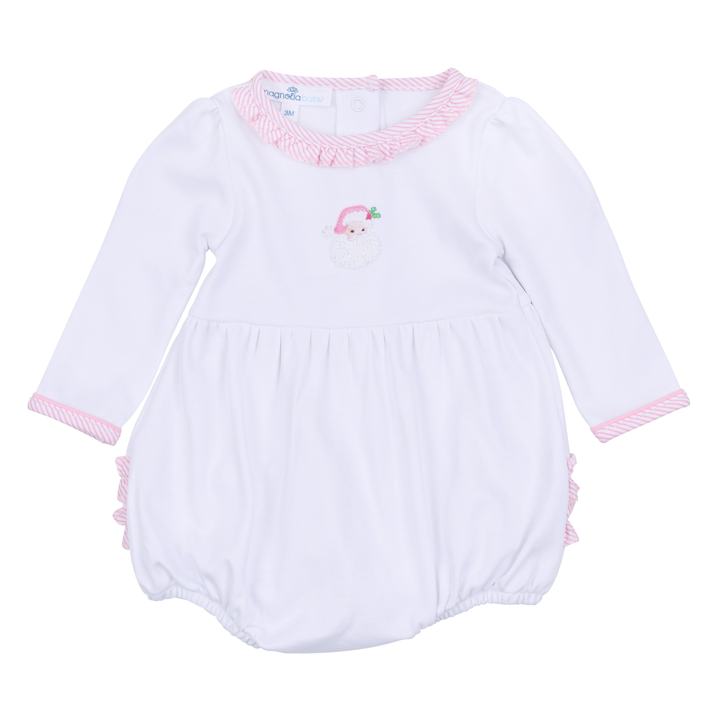 Santa Baby Embroidered Ruffle Long Sleeve Bubble - Pink - Magnolia Baby Girl