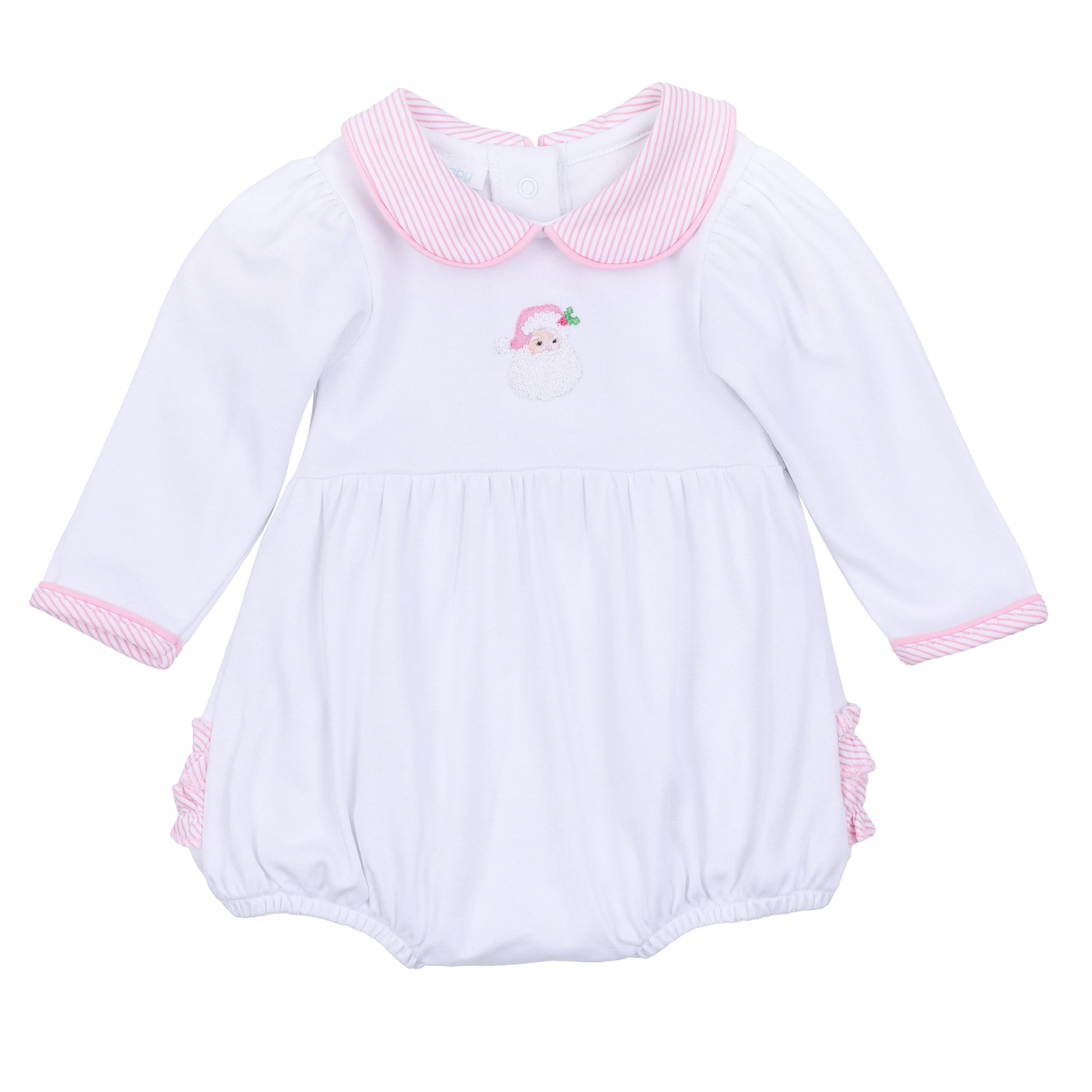 Santa Baby Collared Long Sleeve Bubble - Pink - Magnolia Baby Girl