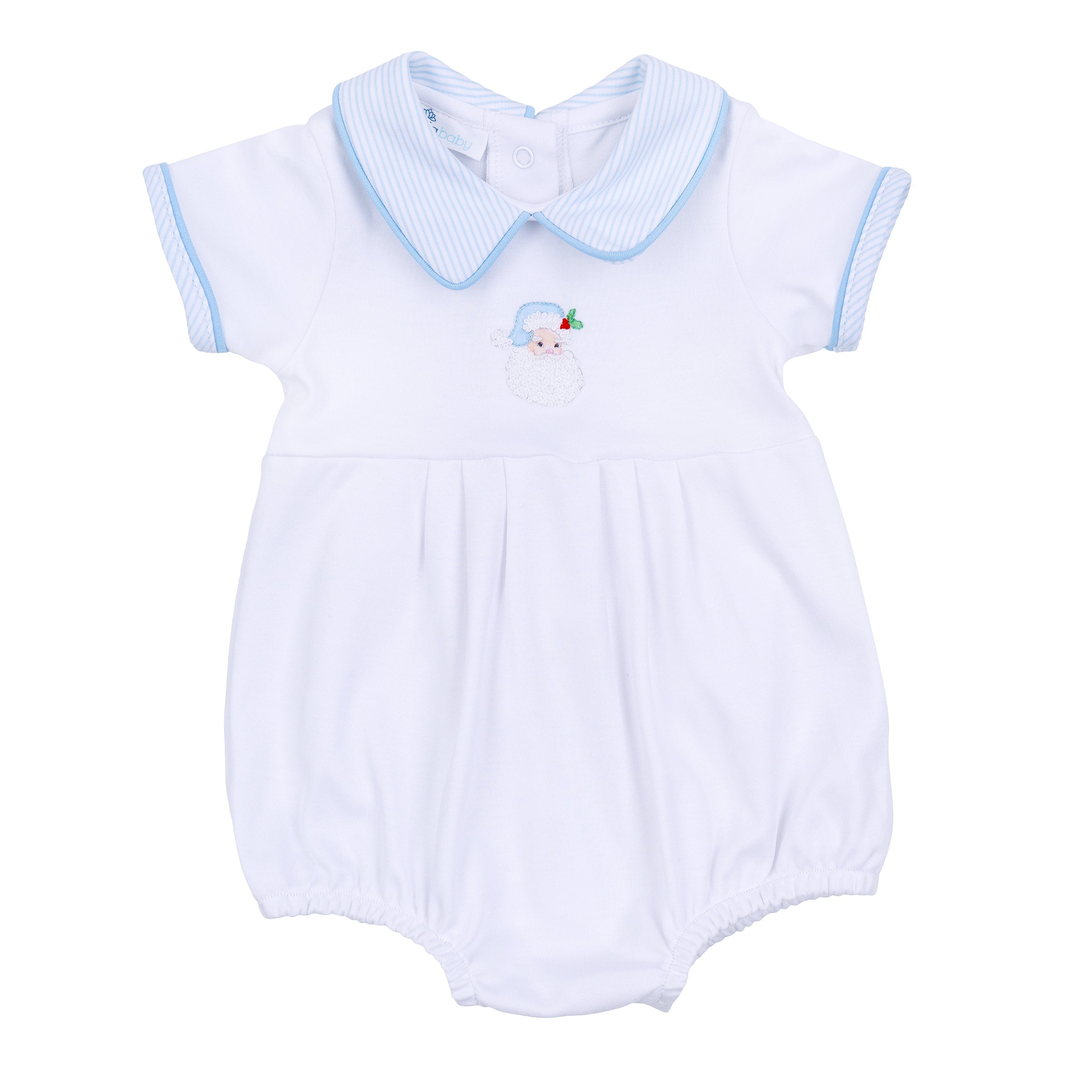 Santa Baby Collared Short Sleeve Bubble - Light Blue - Magnolia Baby Boy