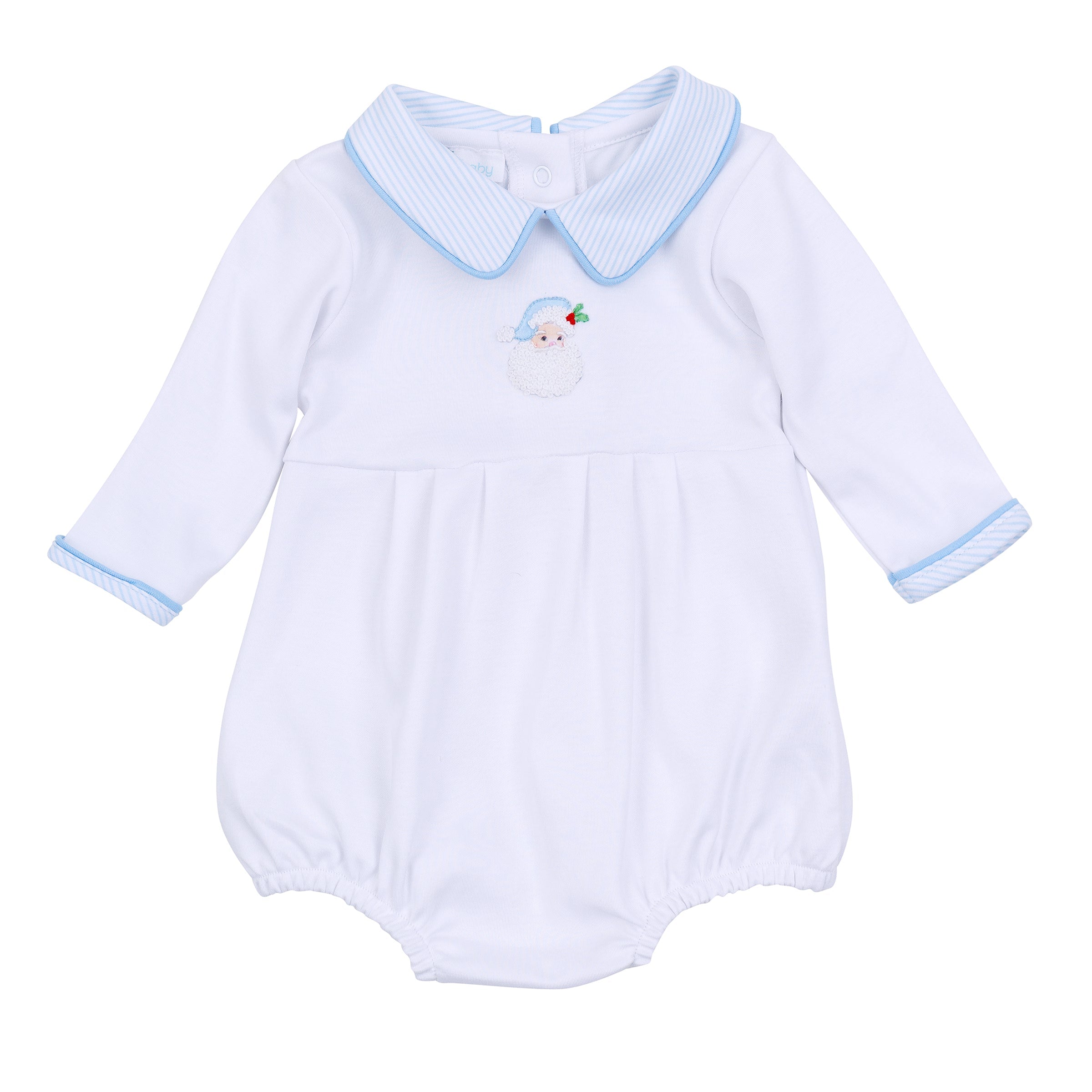 Santa Baby Collared Long Sleeve Bubble - Light Blue - Magnolia Baby Boy