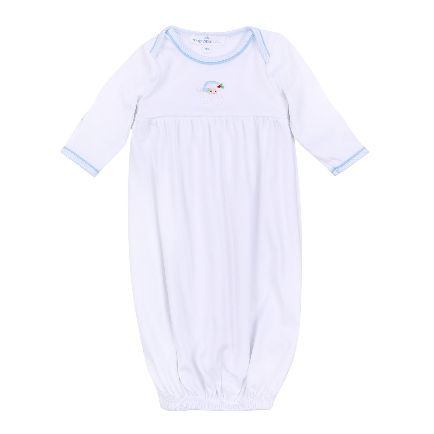 Santa Baby Embroidered Gathered Gown - Light Blue - Magnolia Baby Boy