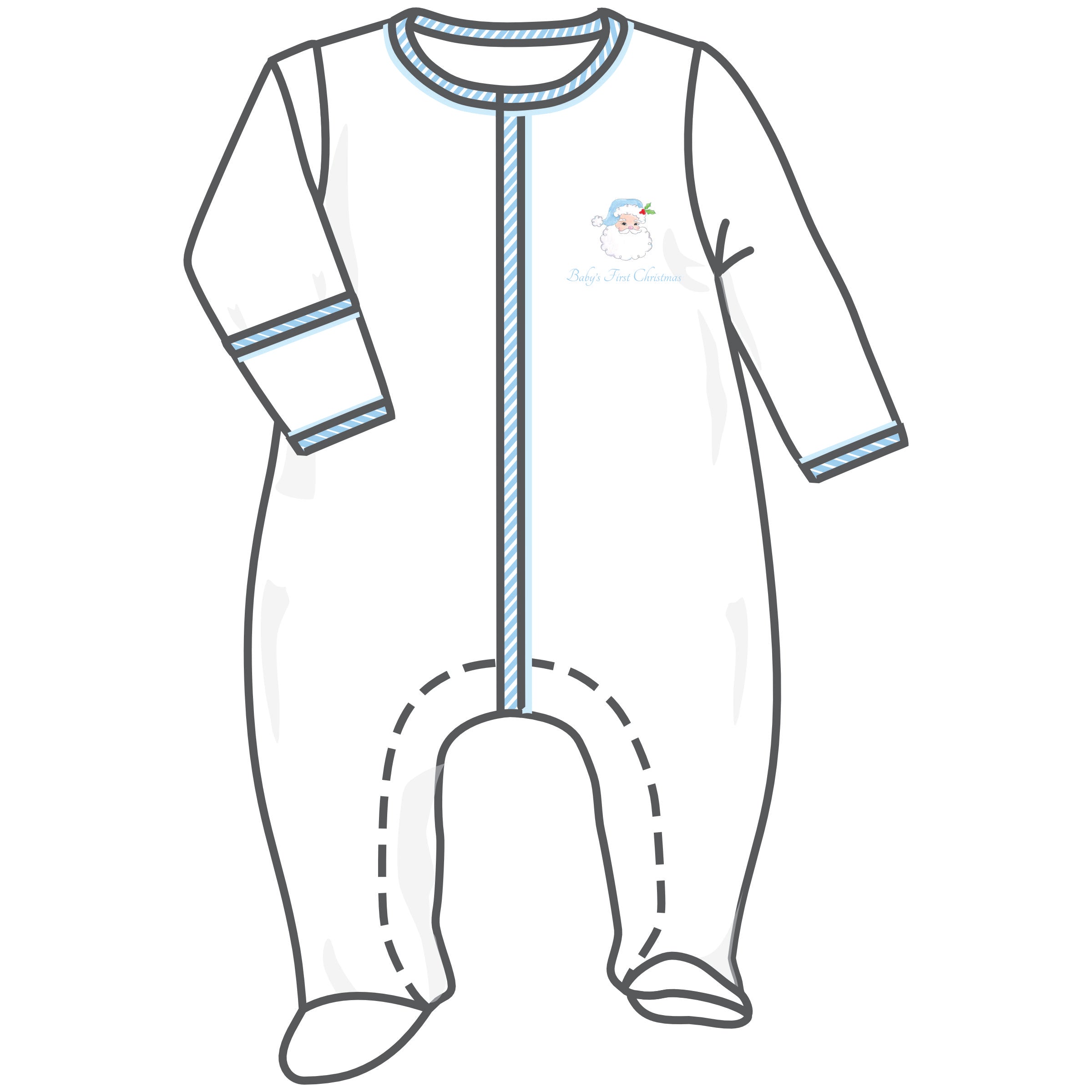 Santa Baby Embroidered Baby's First Christmas Footie - Light Blue - Magnolia Baby Boy