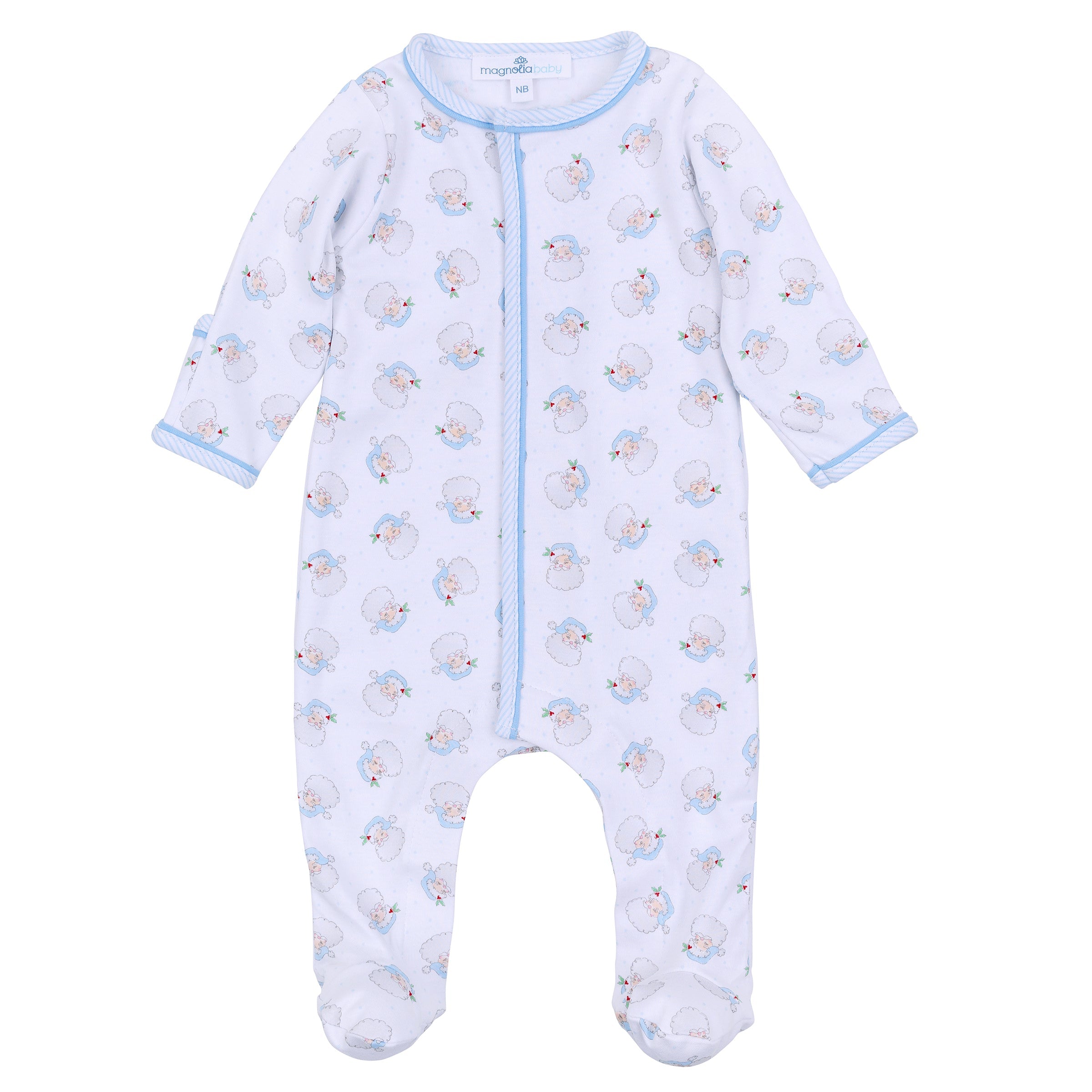 Santa Baby Print Footie - Light Blue - Magnolia Baby Boy