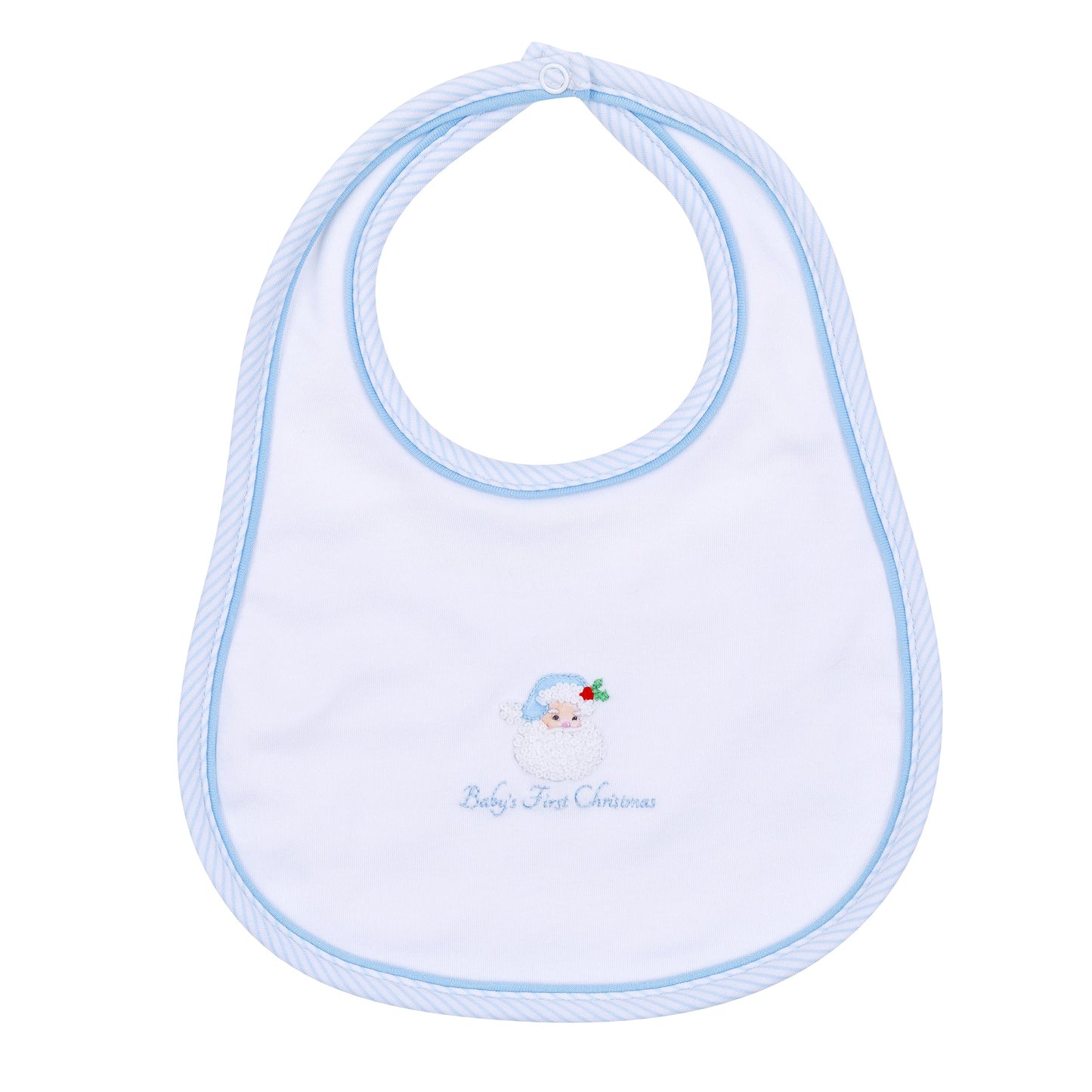 Santa Baby Embroidered Baby's First Christmas Bib - Light Blue - Magnolia Baby Boy