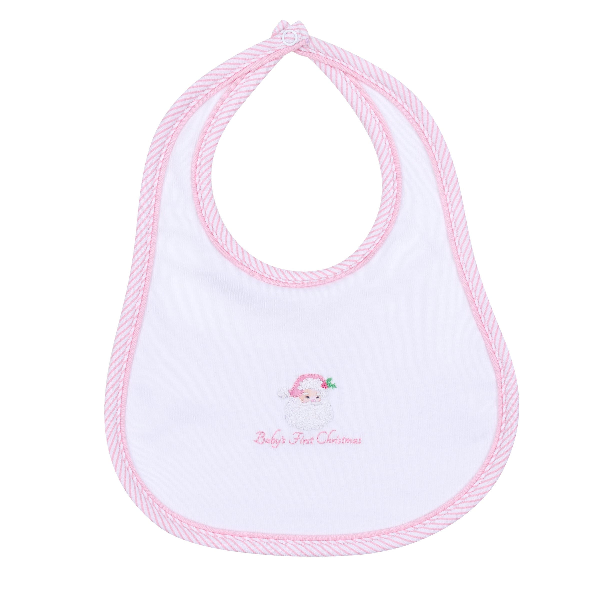 Santa Baby Embroidered Baby's First Christmas Bib - Pink - Magnolia Baby Girl