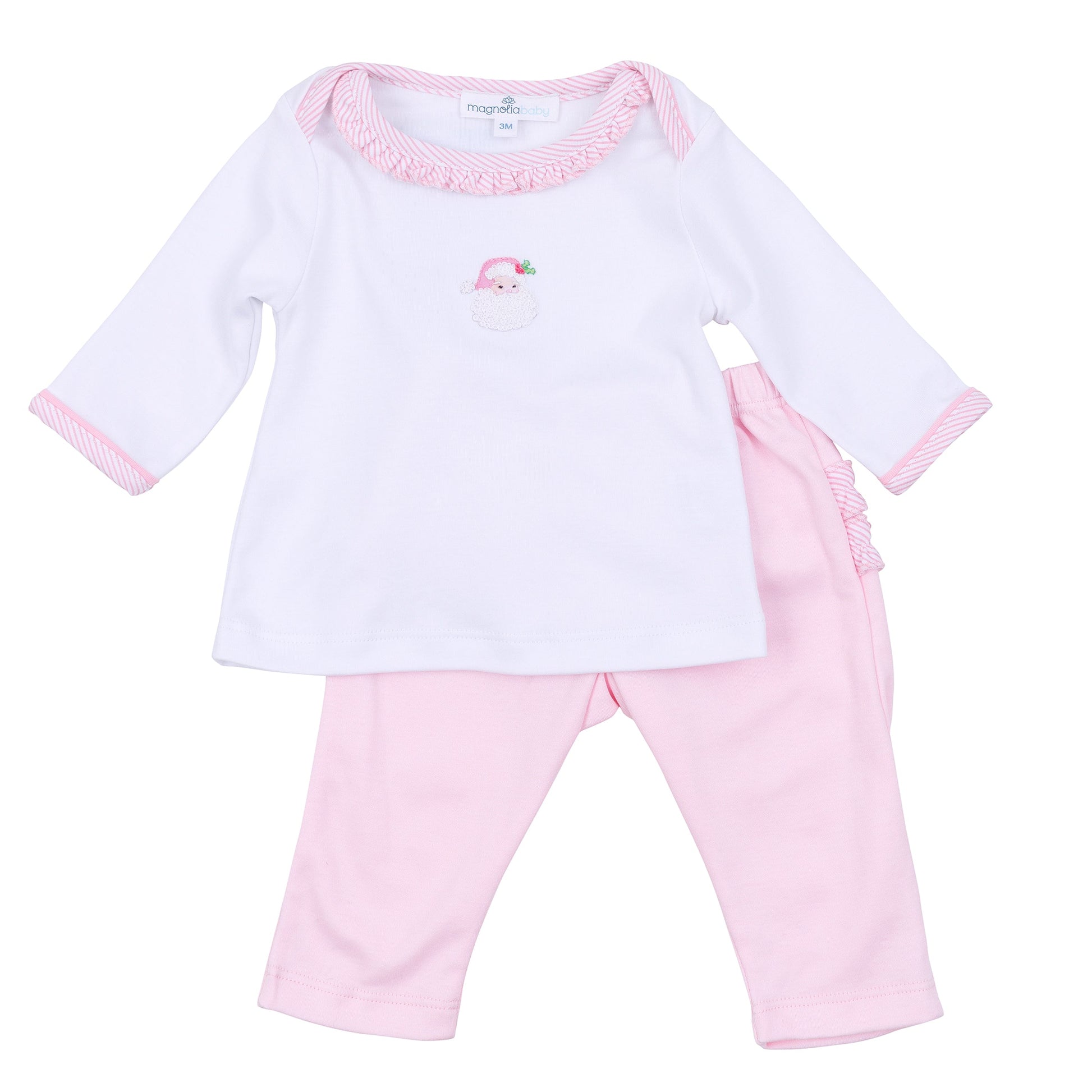 Santa Baby Embroidered Ruffle 2pc Pant Set - Pink - Magnolia Baby Girl