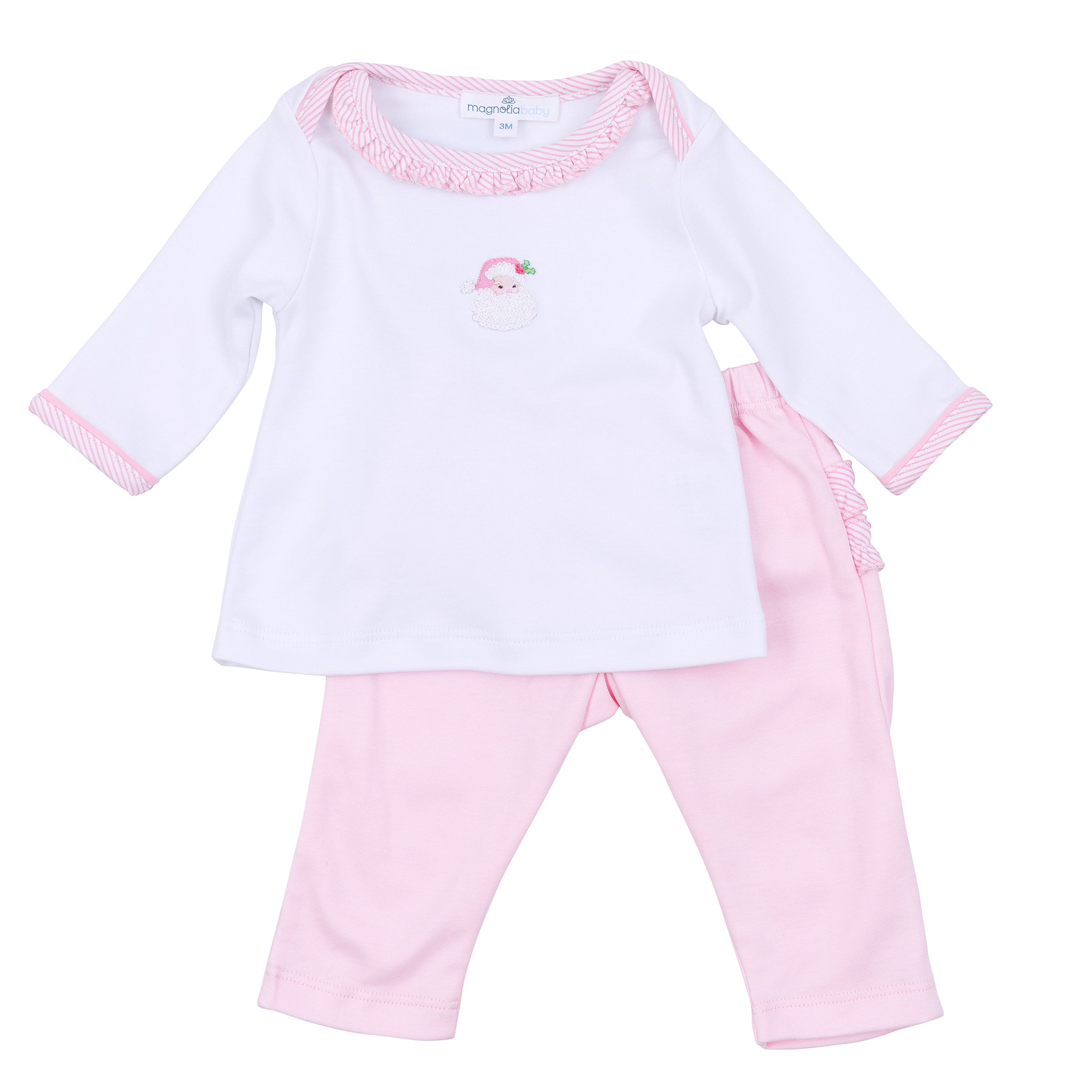 Santa Baby Embroidered Ruffle 2pc Pant Set - Pink - Magnolia Baby Girl