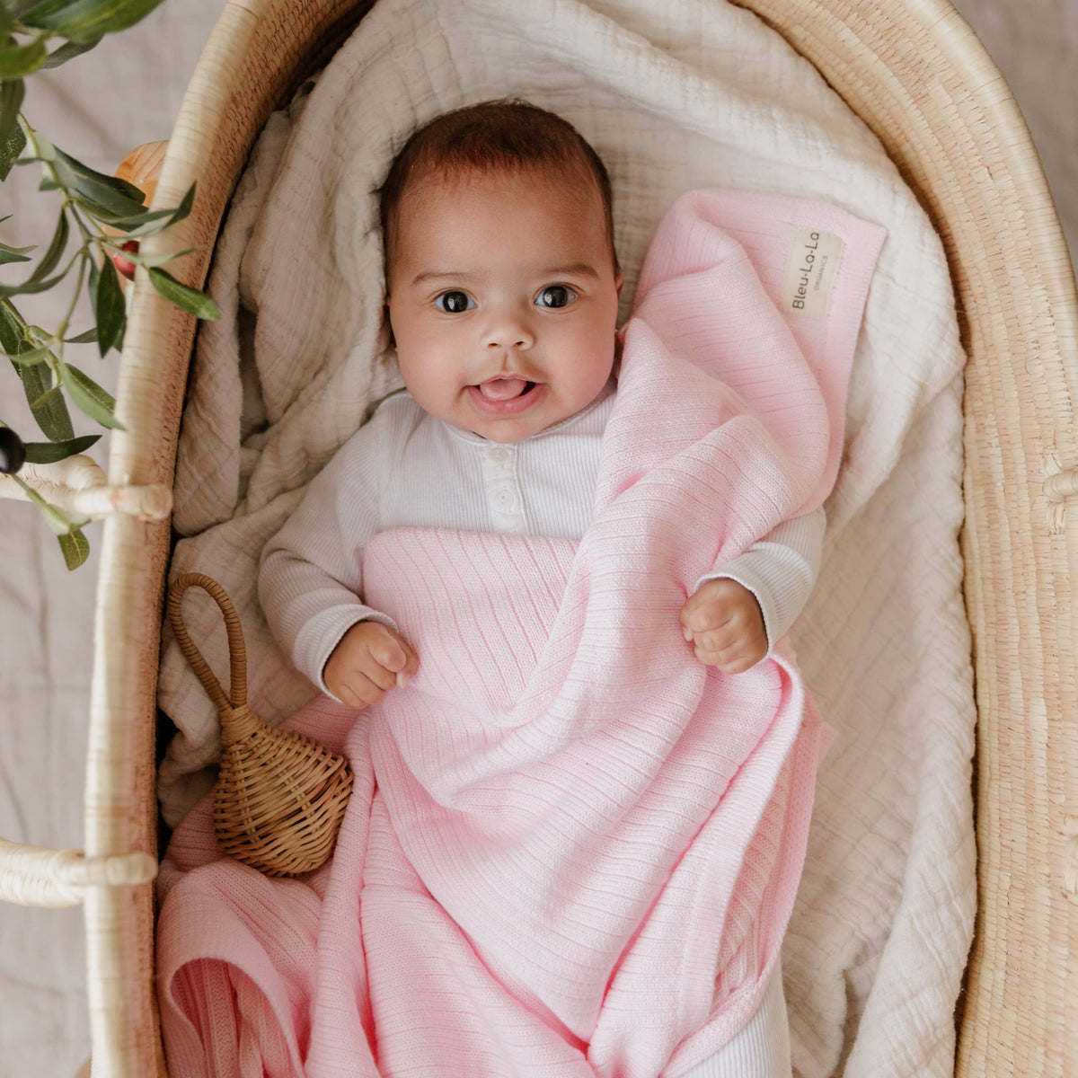 Organic Cotton Ribbed Baby Blanket - Blush Pink