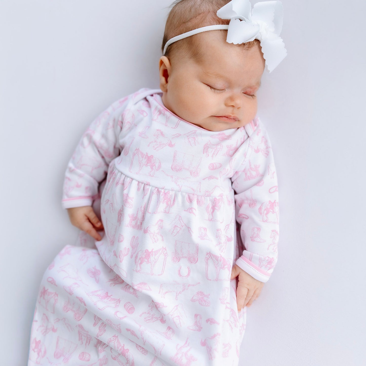 Wild West Toile Gathered Gown - Pink