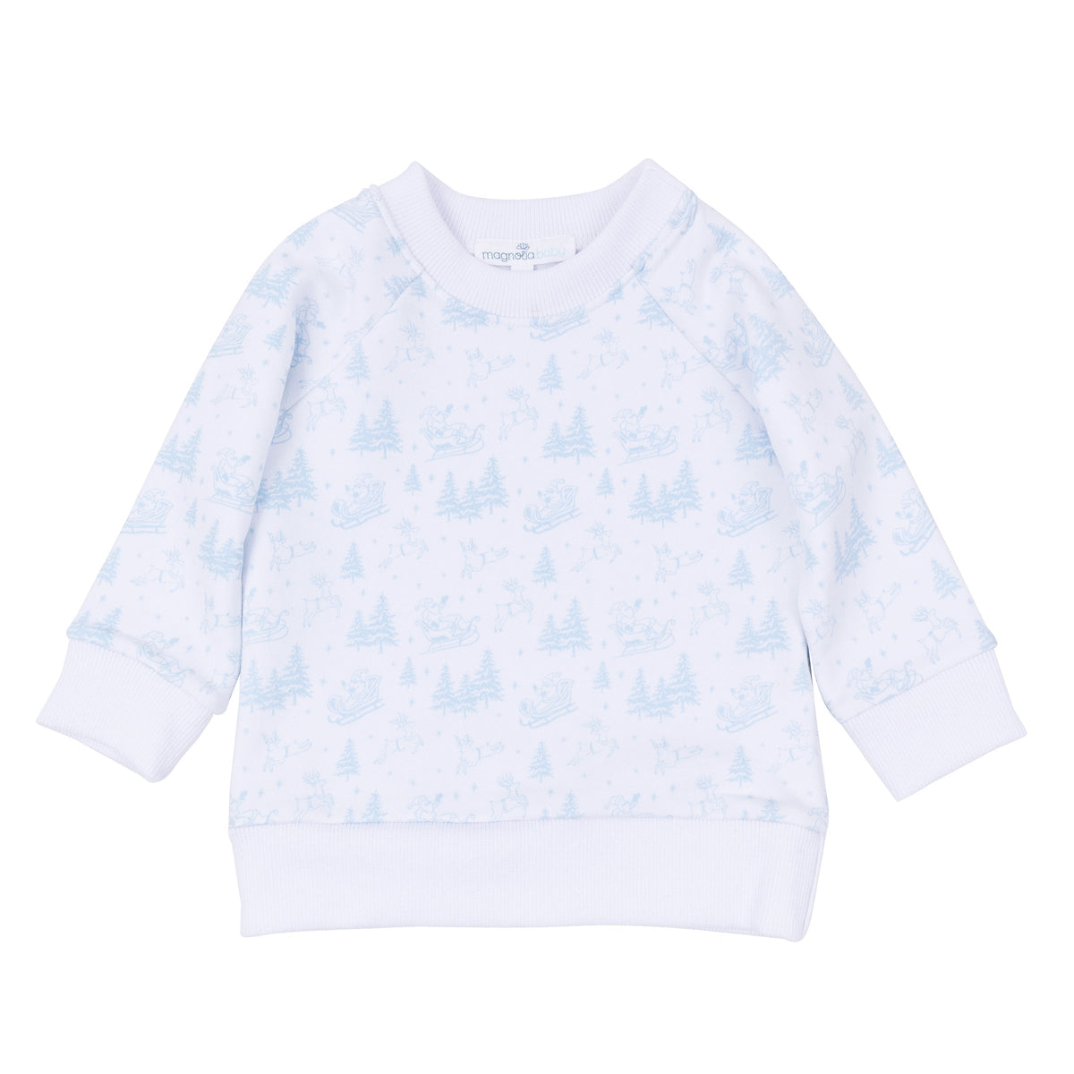 Holiday Toile Pullover Sweatshirt - White Light Blue - Magnolia Baby Boy