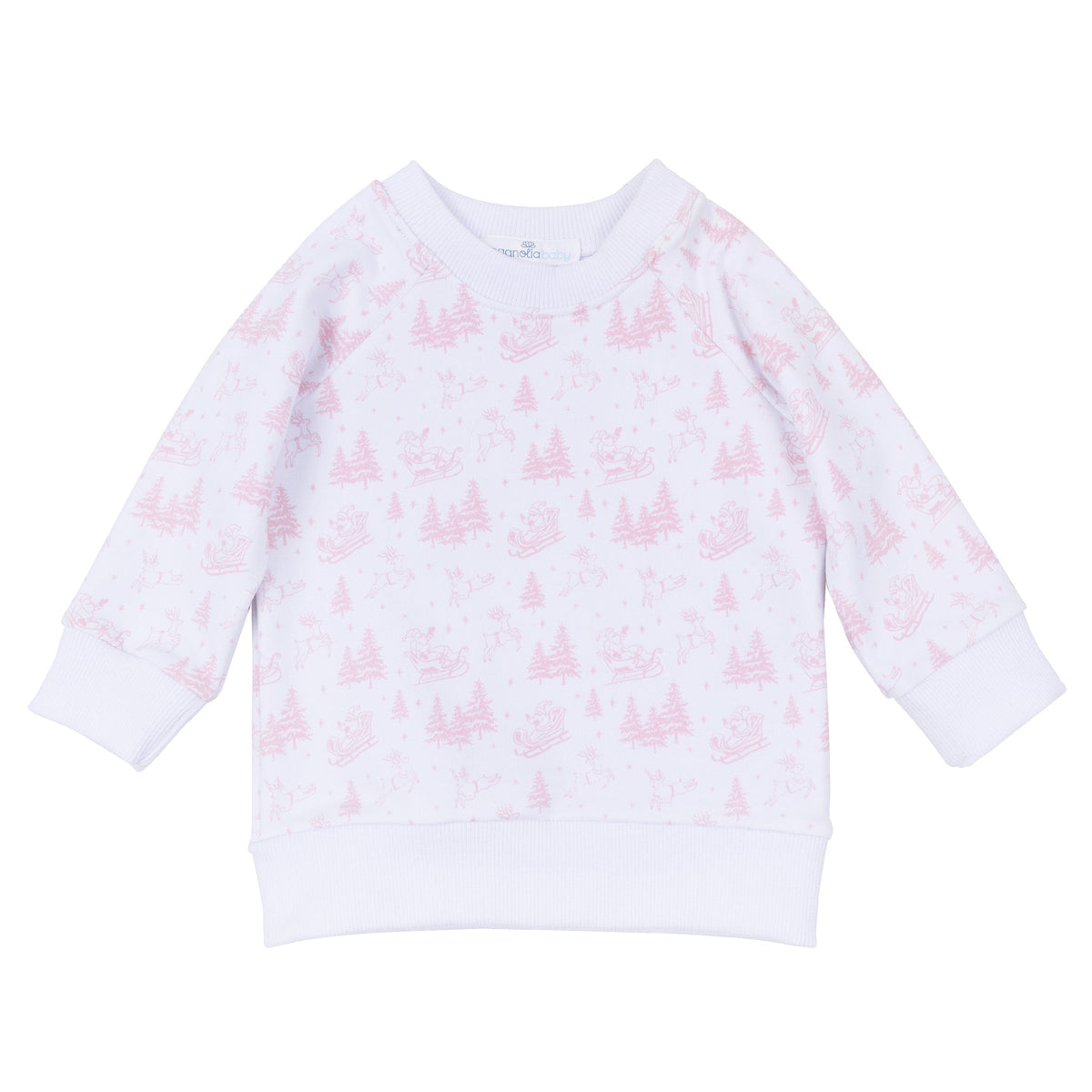 Holiday Toile Pullover Sweatshirt - White Pink - Magnolia Baby Girl