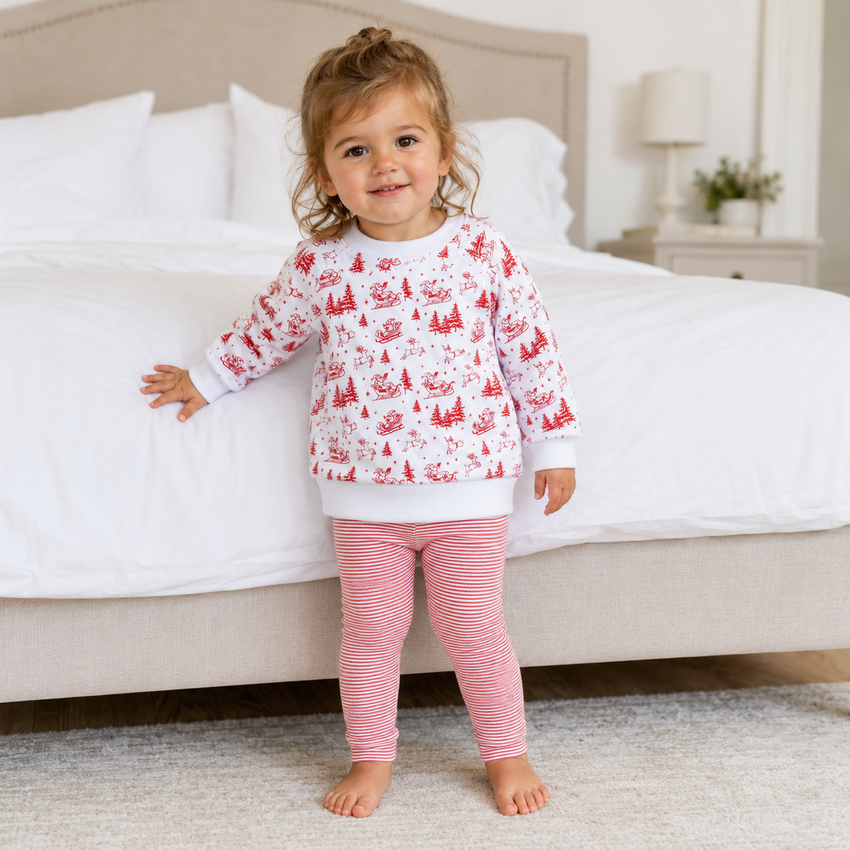 Holiday Toile Pullover Sweatshirt - White Red