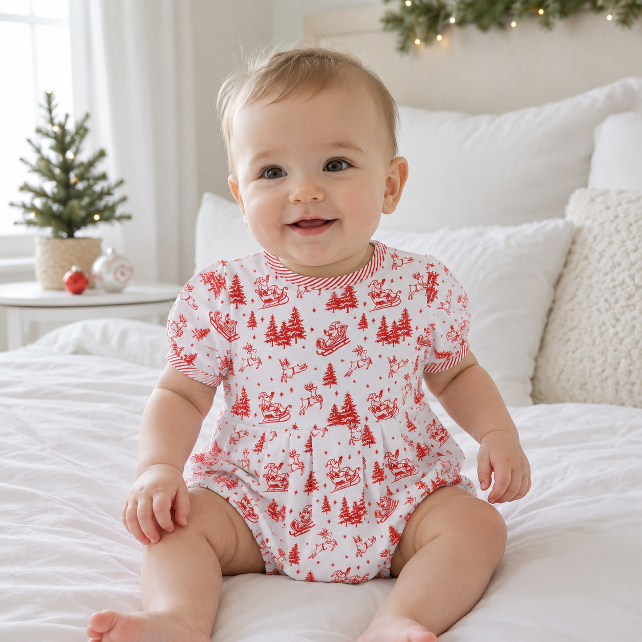 Holiday Toile Boy Bubble - Red