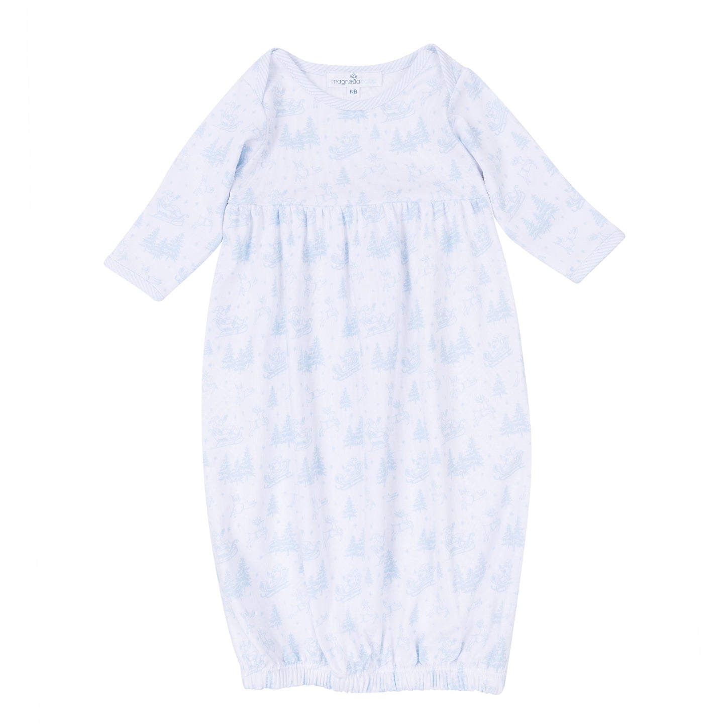 Holiday Toile Gathered Gown - Light Blue - Magnolia Baby Boy