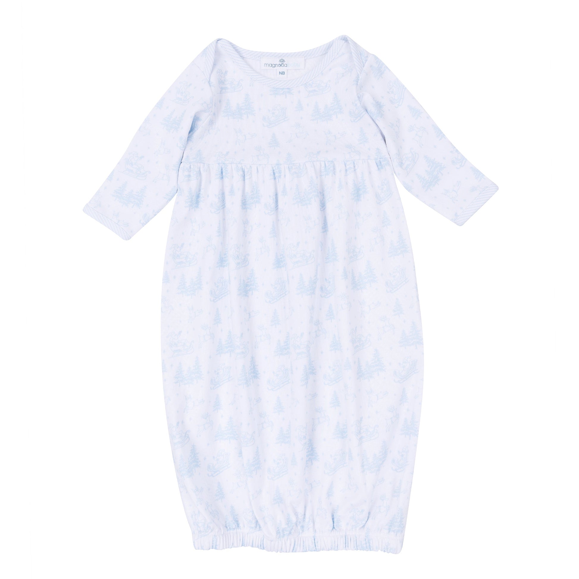 Holiday Toile Gathered Gown - Light Blue - Magnolia Baby Boy