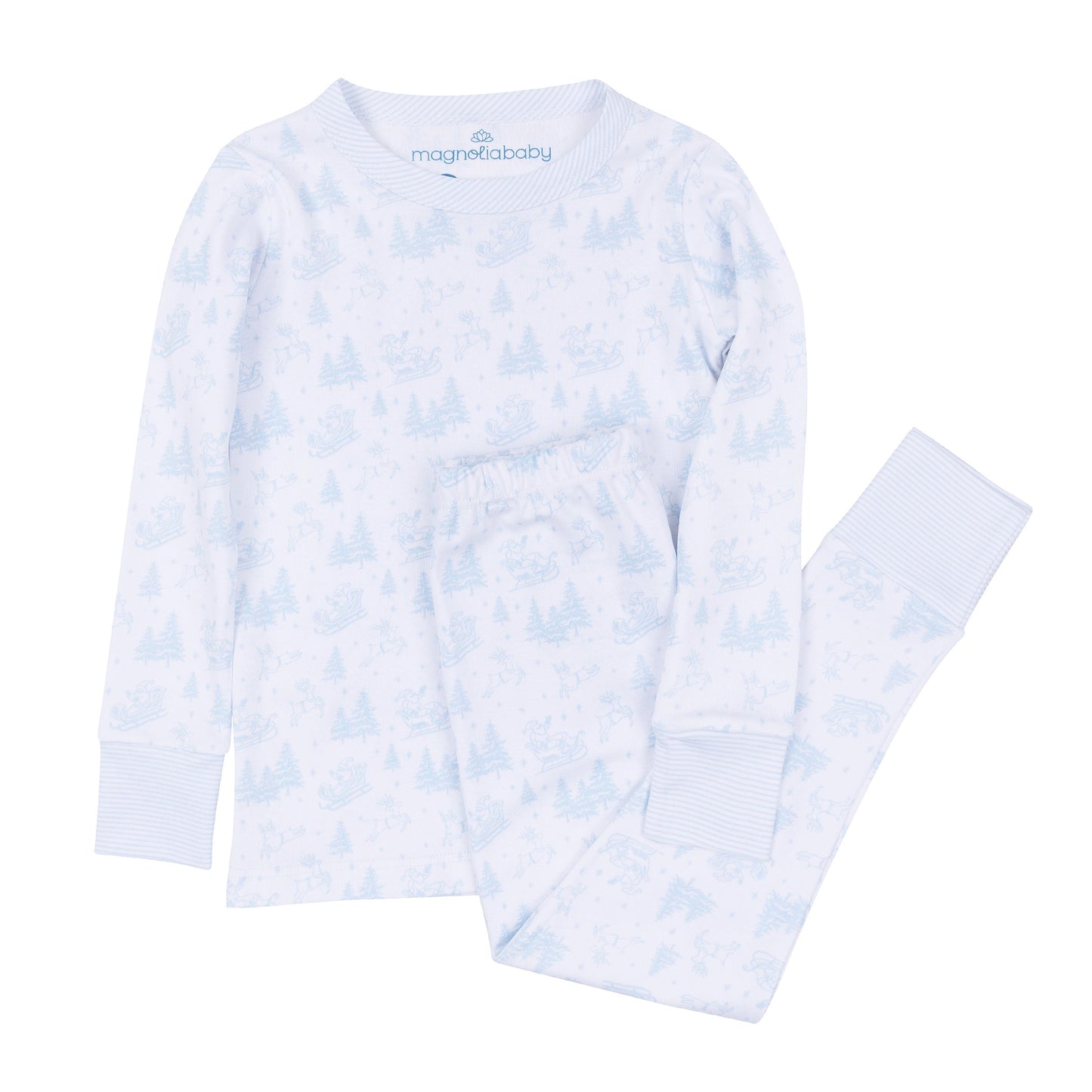 Holiday Toile Long Pajamas - Light Blue - Magnolia Baby Boy