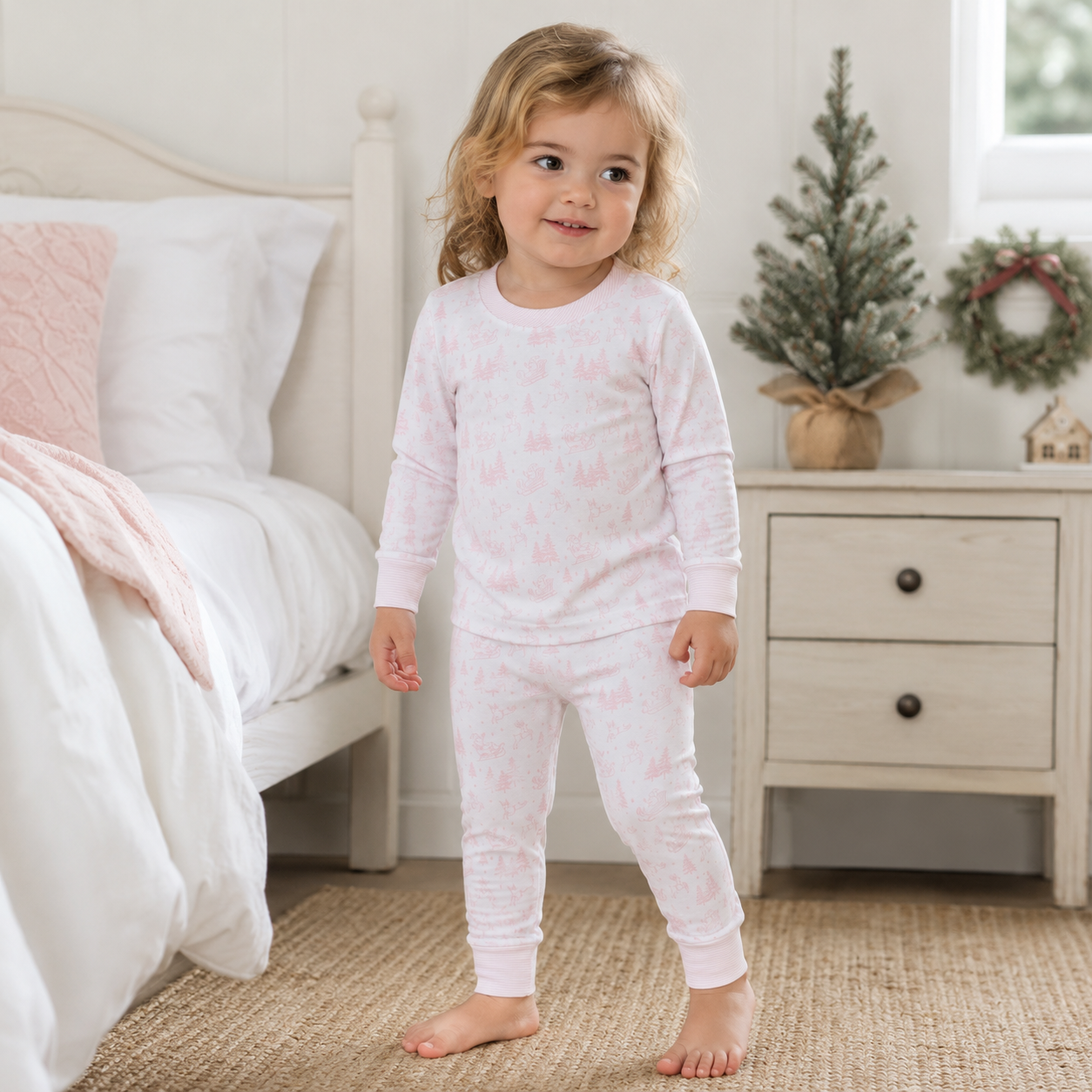 Holiday Toile Long Pajamas - Pink