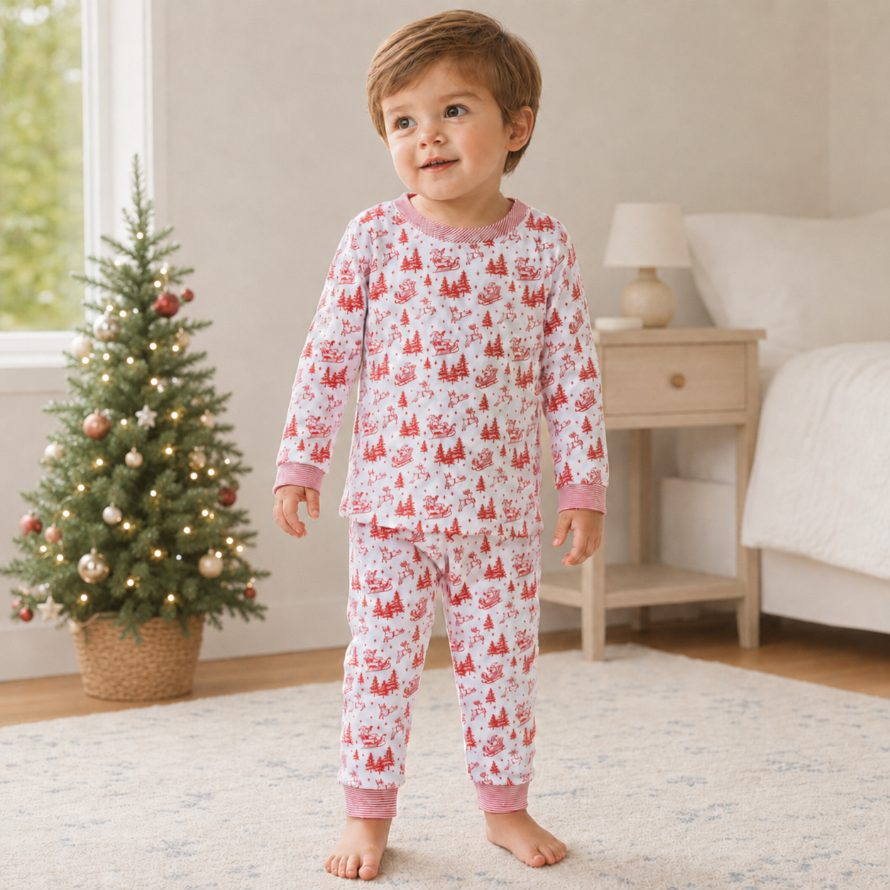 Holiday Toile Long Pajamas - Red