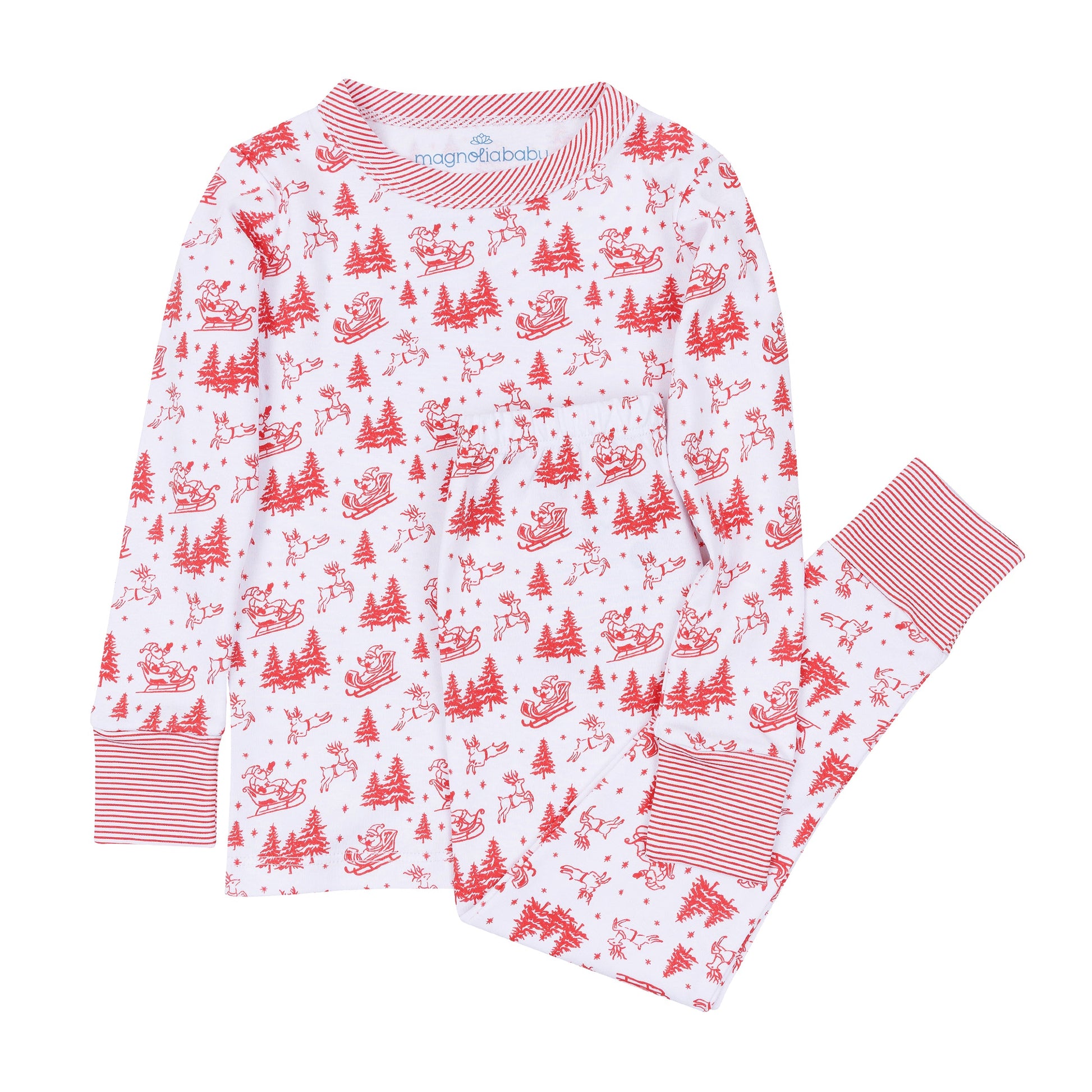 Holiday Toile Long Pajamas - Red - Magnolia Baby Unisex