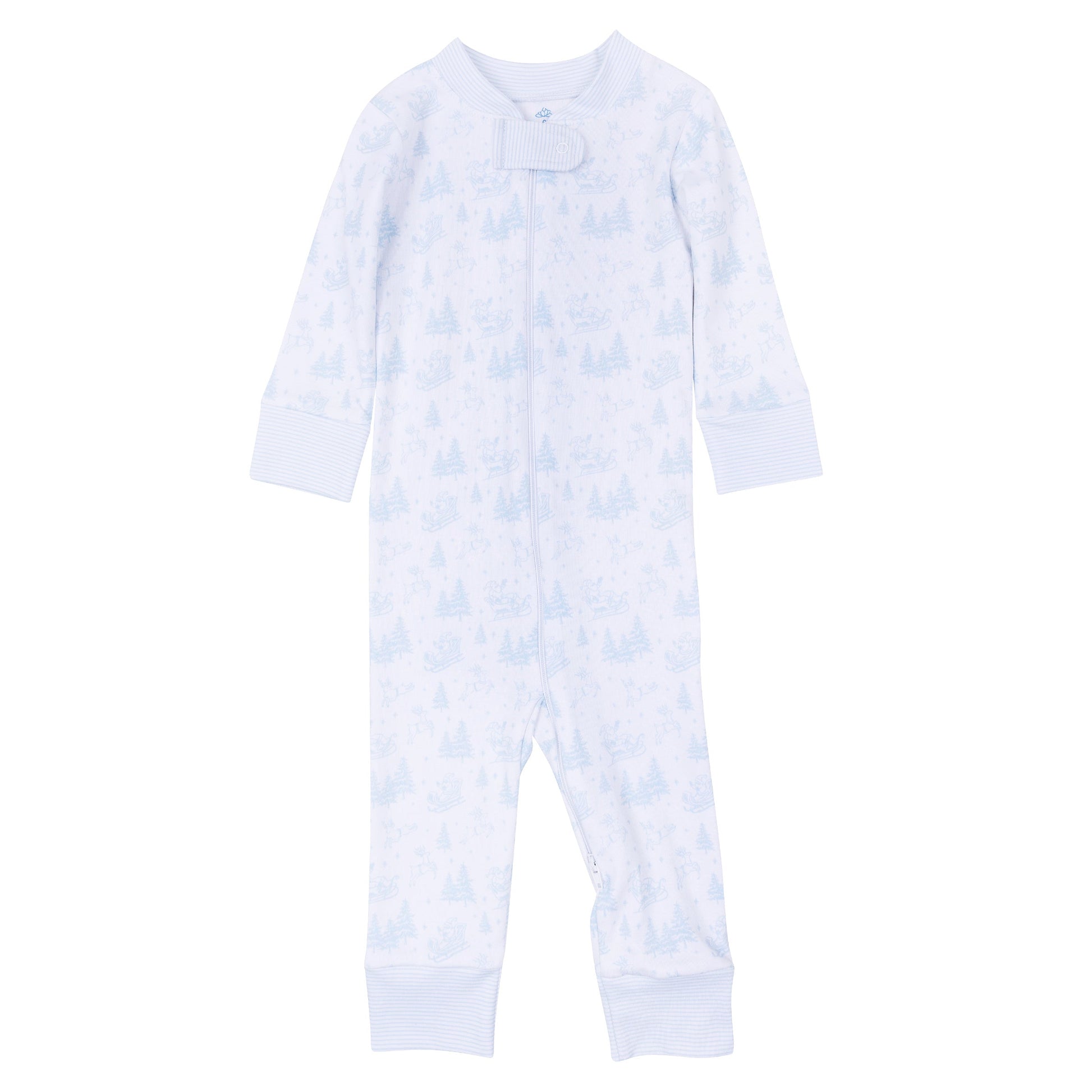 Holiday Toile Zip Pajamas - Light Blue - Magnolia Baby Boy