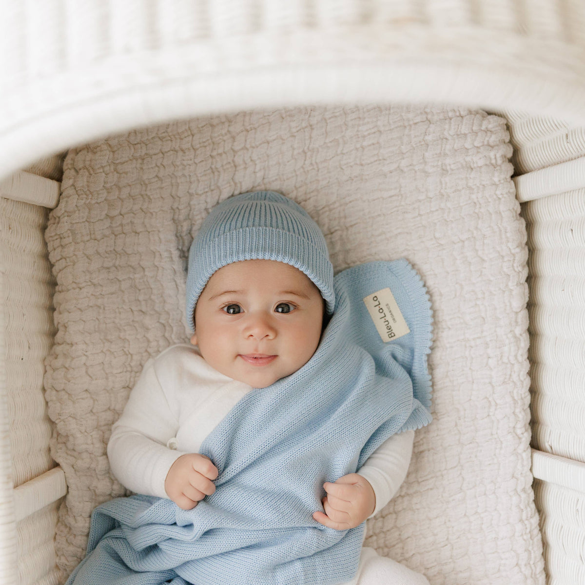 Organic Cotton Knit Blanket + Hat Gift Set - Sky Blue