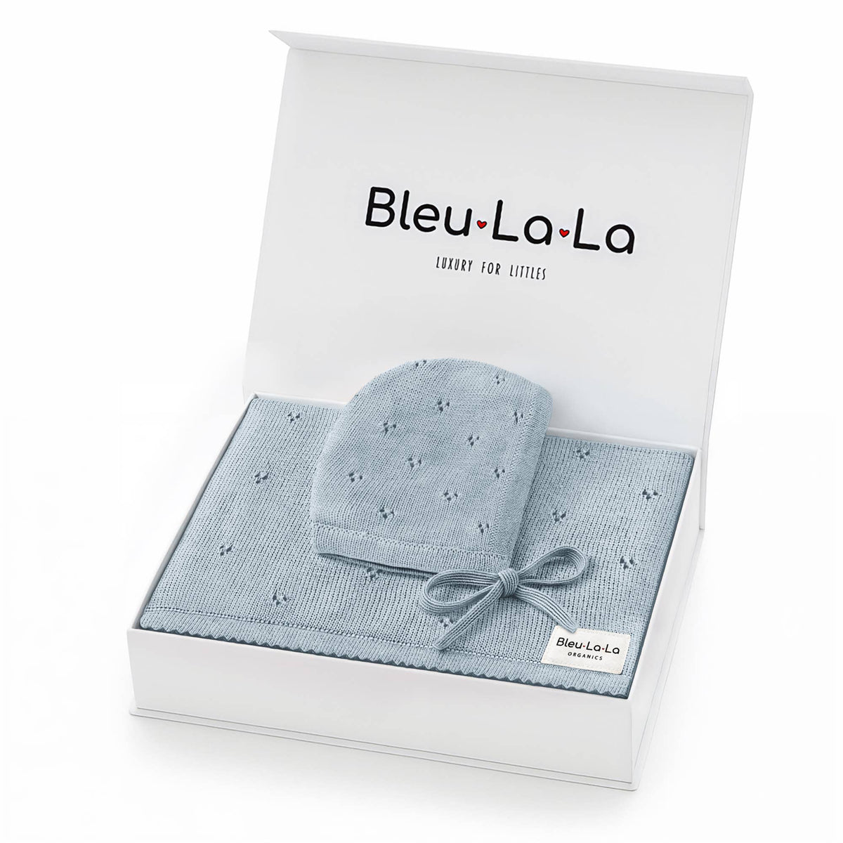 Organic Cotton Blanket + Hat Gift Set - Powder Blue
