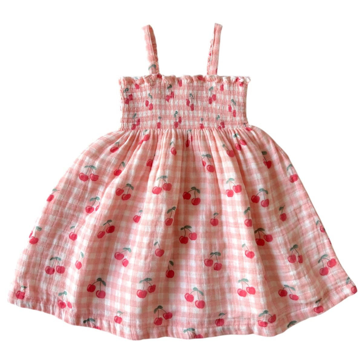 Muslin Smocked Tube Dress - Gingham Cherries
