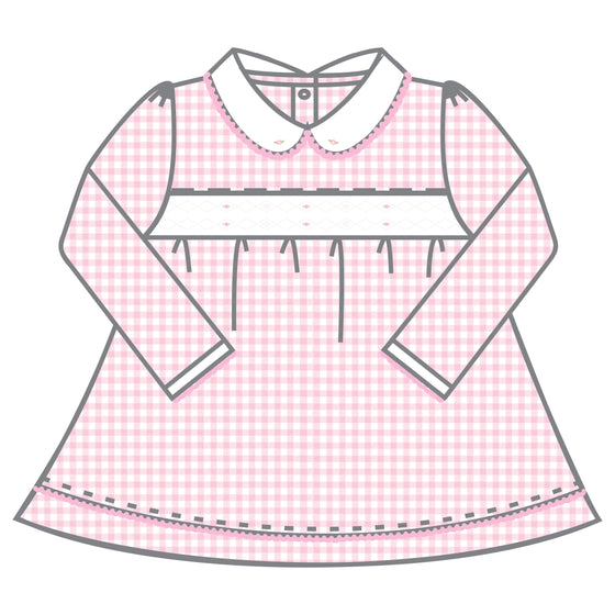 Emma and Aedan Pink Smocked Collared Long Sleeve Toddler Dress