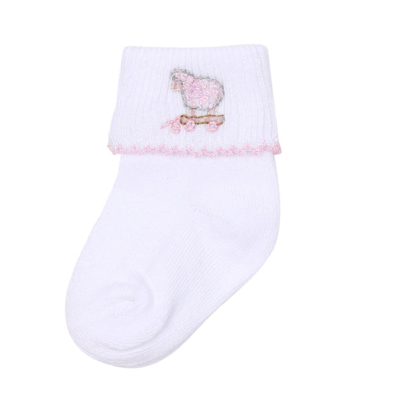 Darling Lambs Pink Embroidered Socks
