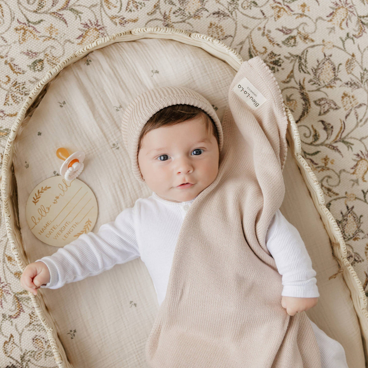 Organic Cotton Knit Blanket + Hat Gift Set - Oatmeal