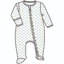  Alligator Pie Print Zip Footie - Light Blue