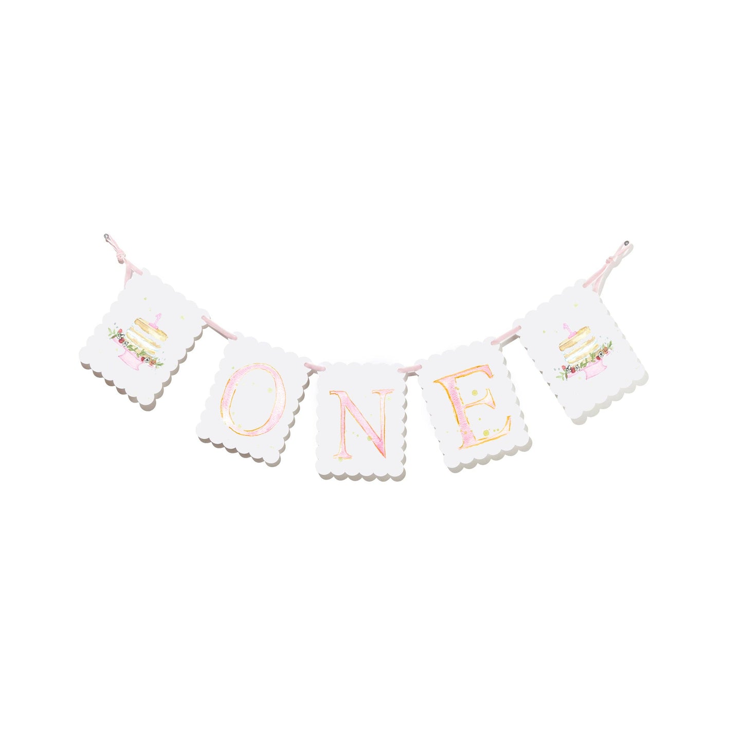 First Birthday "One" Banner with Cake - Pink