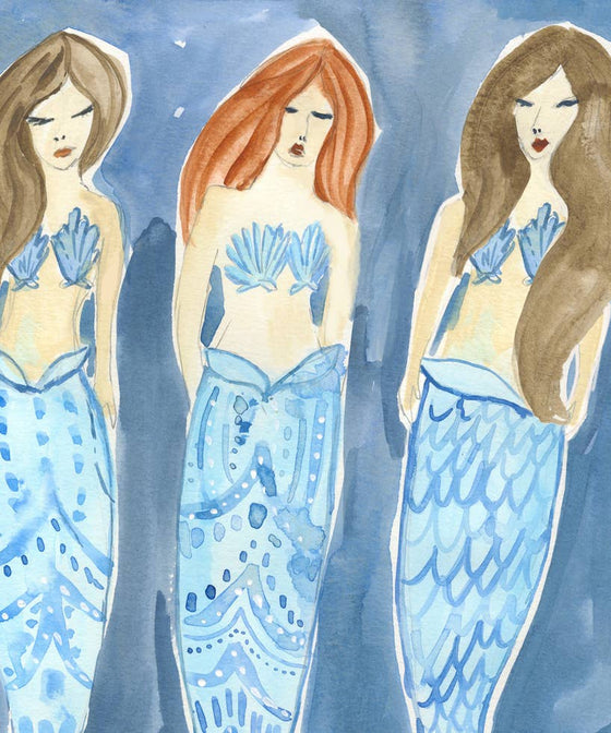 Three Mermaids Watercolor Print