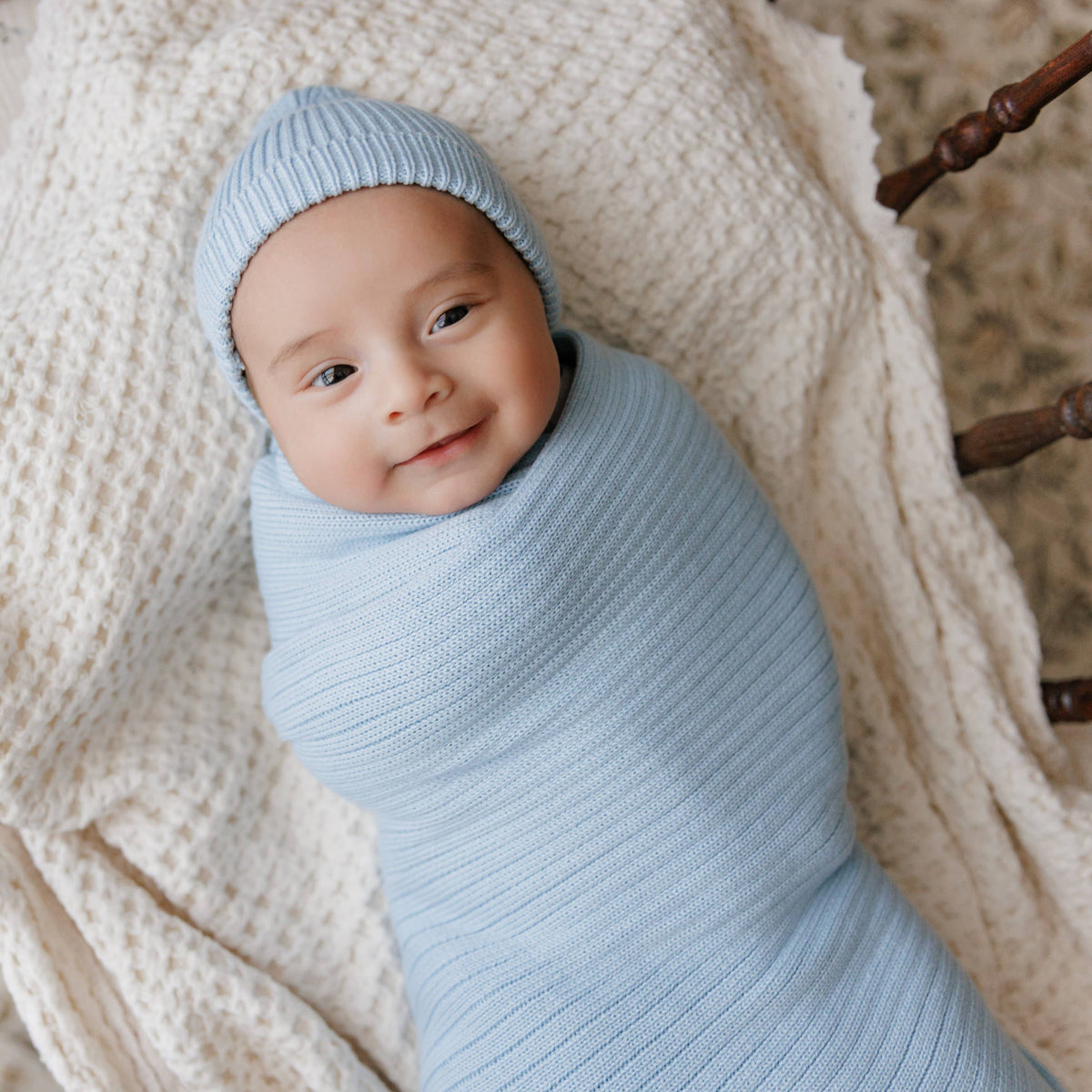 Organic Cotton Ribbed Baby Blanket - Sky Blue