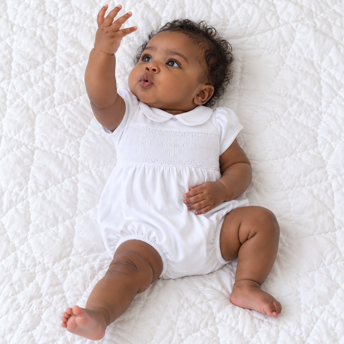 Forever Blessed Smocked Girl Bubble - White