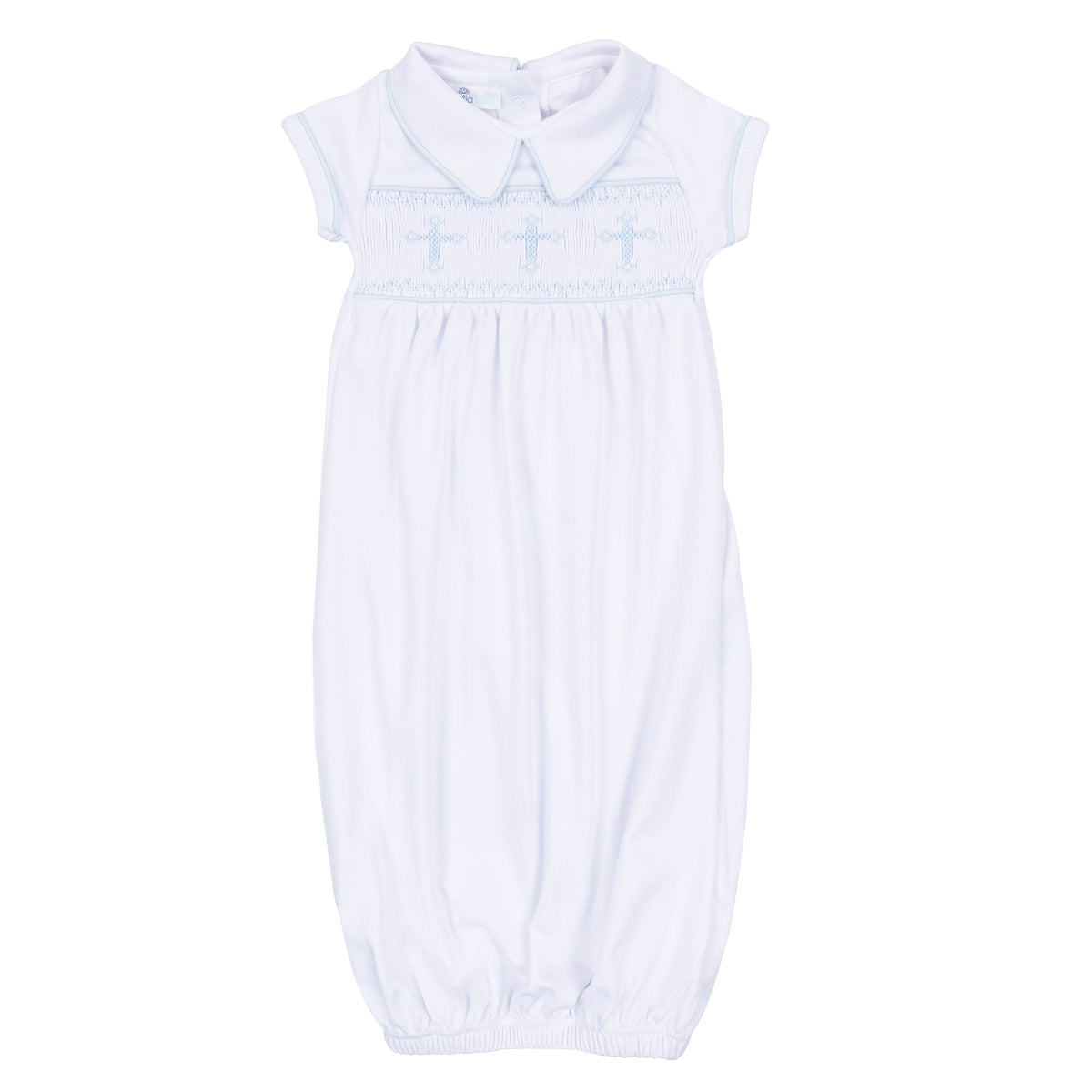 Forever Blessed Smocked Gown - White Light Blue - Magnolia Baby Boy