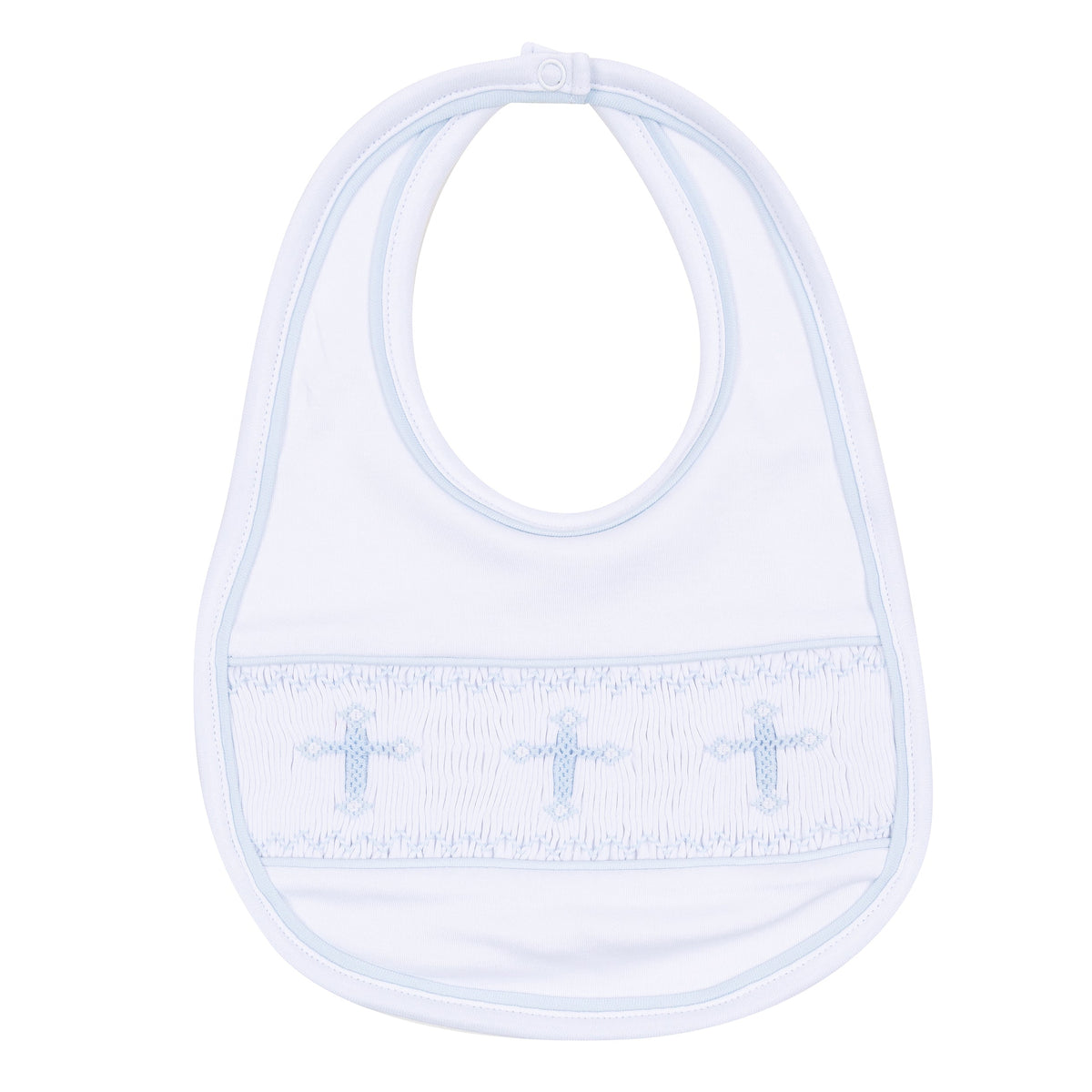 Forever Blessed Smocked Bib - White Light Blue - Magnolia Baby Boy