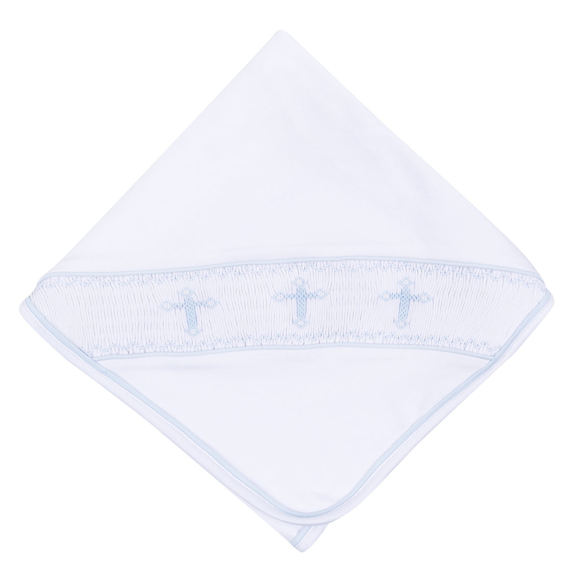 Forever Blessed Smocked Receiving Blanket - White Light Blue - Magnolia Baby Boy