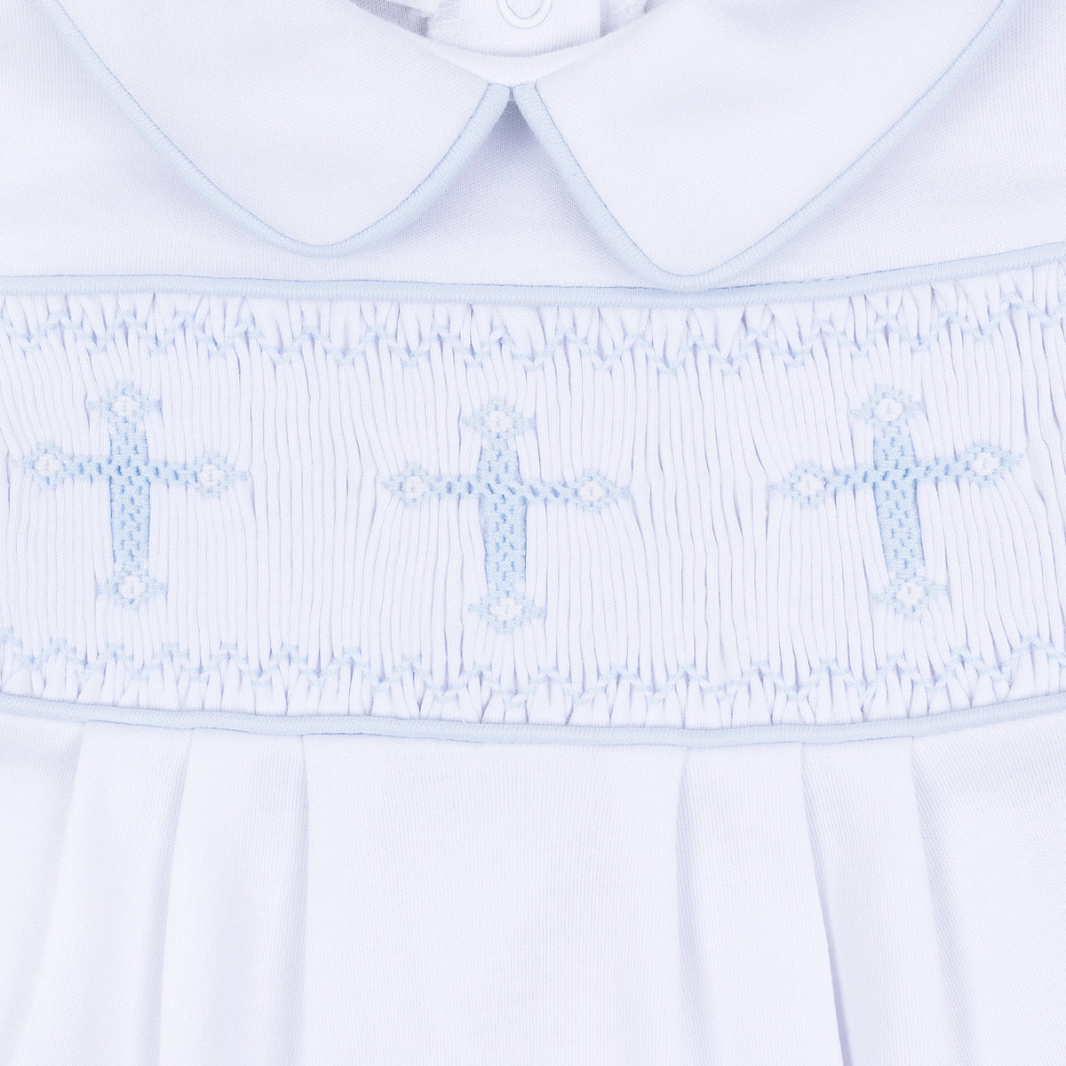 Forever Blessed Smocked Gown - White Light Blue - Magnolia Baby Boy