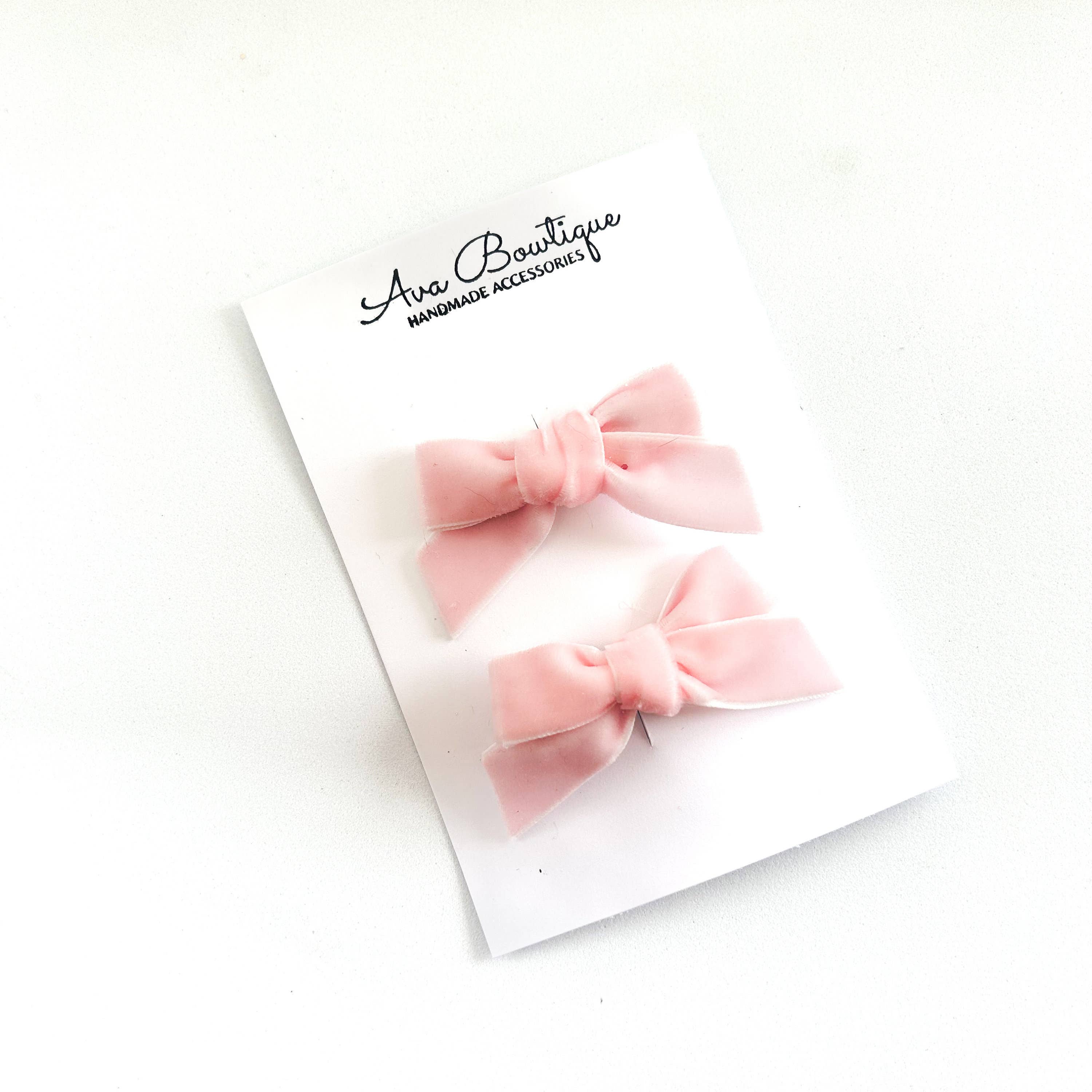 Velvet Bow Clip - Set of 2 - Pink