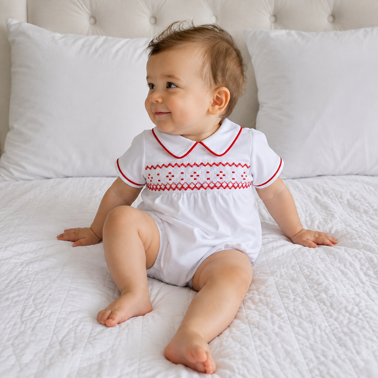 Henry Smocked Short Sleeve Boy Bubble