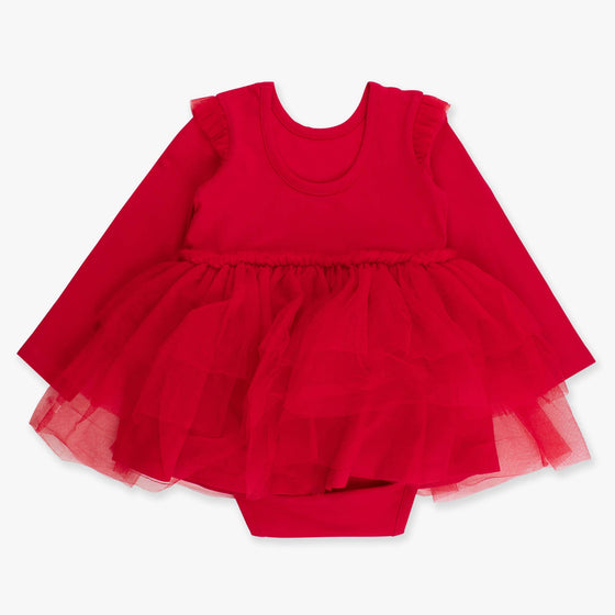 Long Sleeve Twirl Romper - Red
