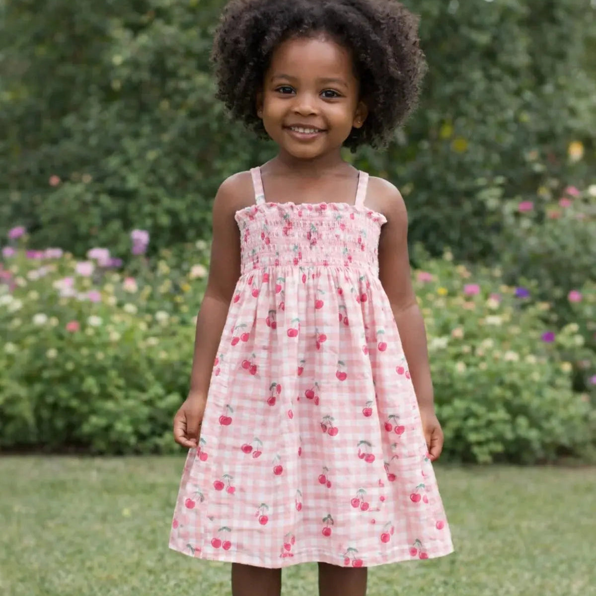 Muslin Smocked Tube Dress - Gingham Cherries