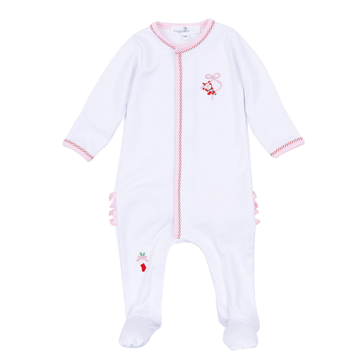 Jolly Ribbons Embroidered Ruffle Footie - Magnolia Baby Girl