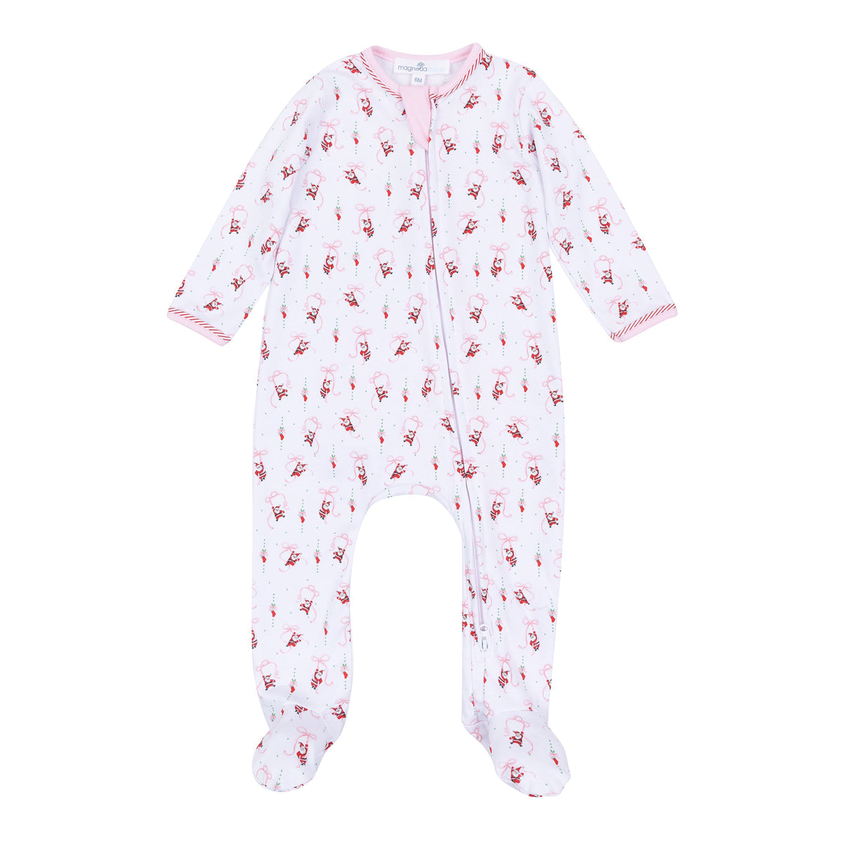 Jolly Ribbons Print Ruffle Zip Footie - Magnolia Baby Girl