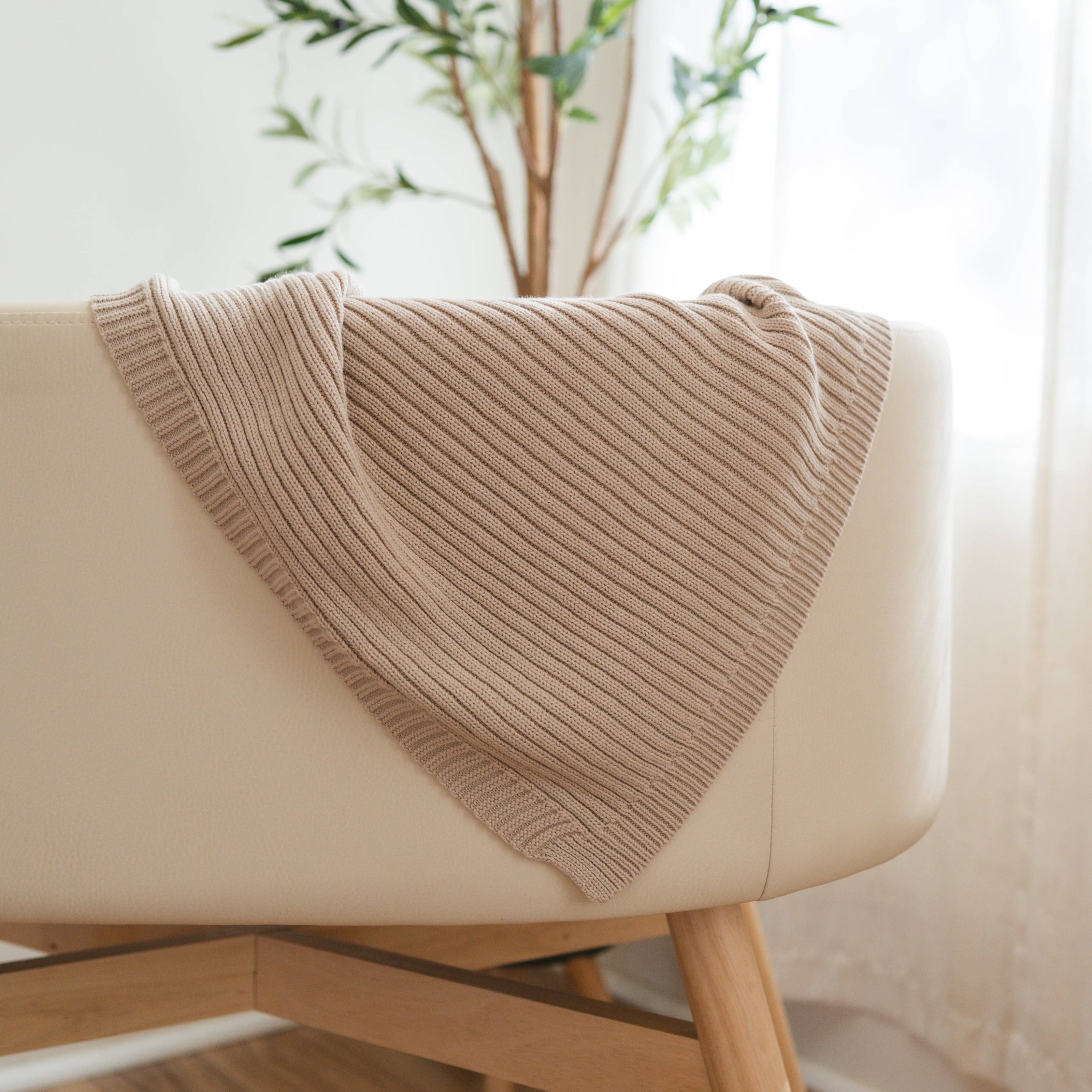 Ribbed Knit Baby Blanket - Oat