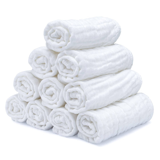 Cotton Muslin Baby Washcloths - White - Pack of 10
