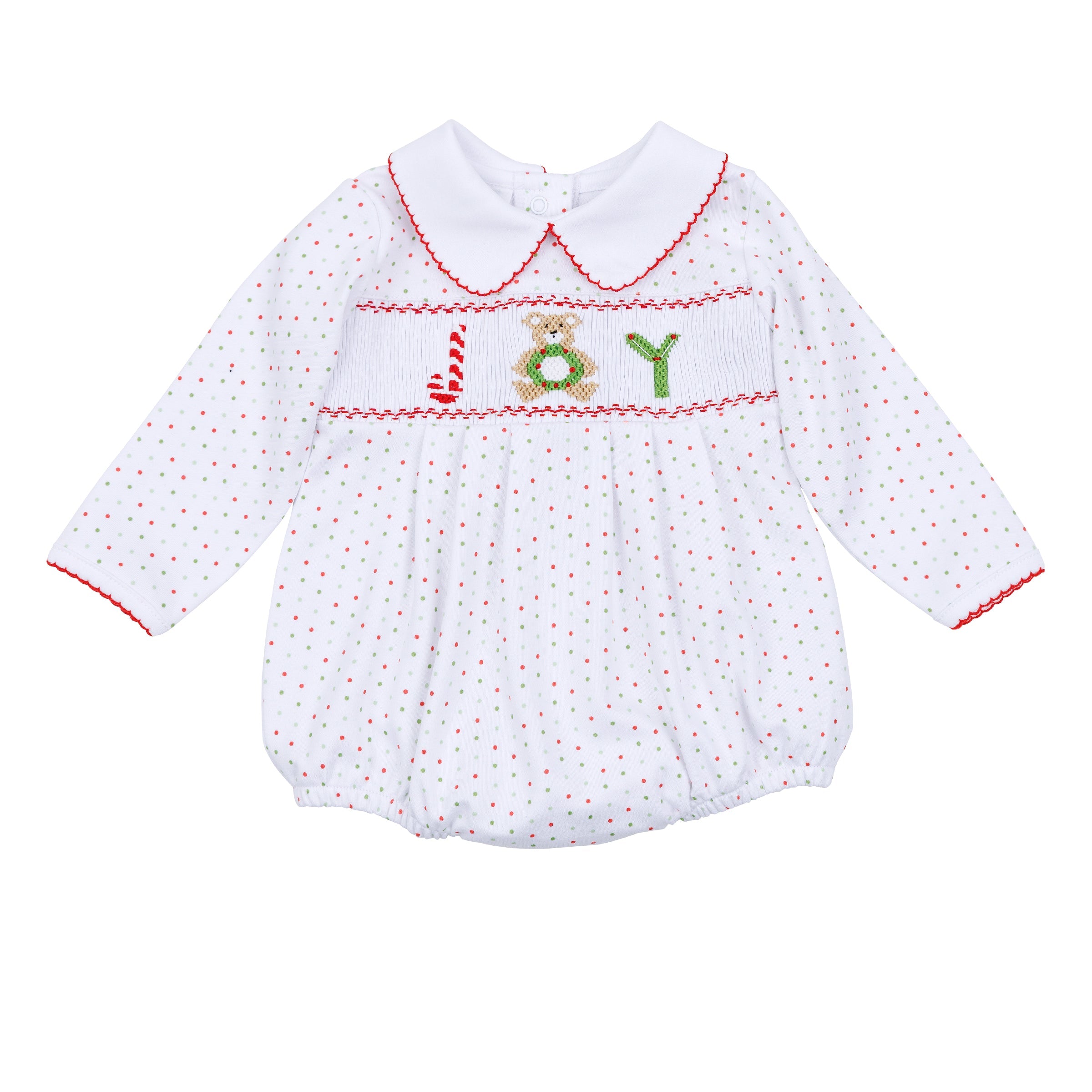 Christmas Joy Classics Smocked Long Sleeve Bubble - Red - Magnolia Baby Boy
